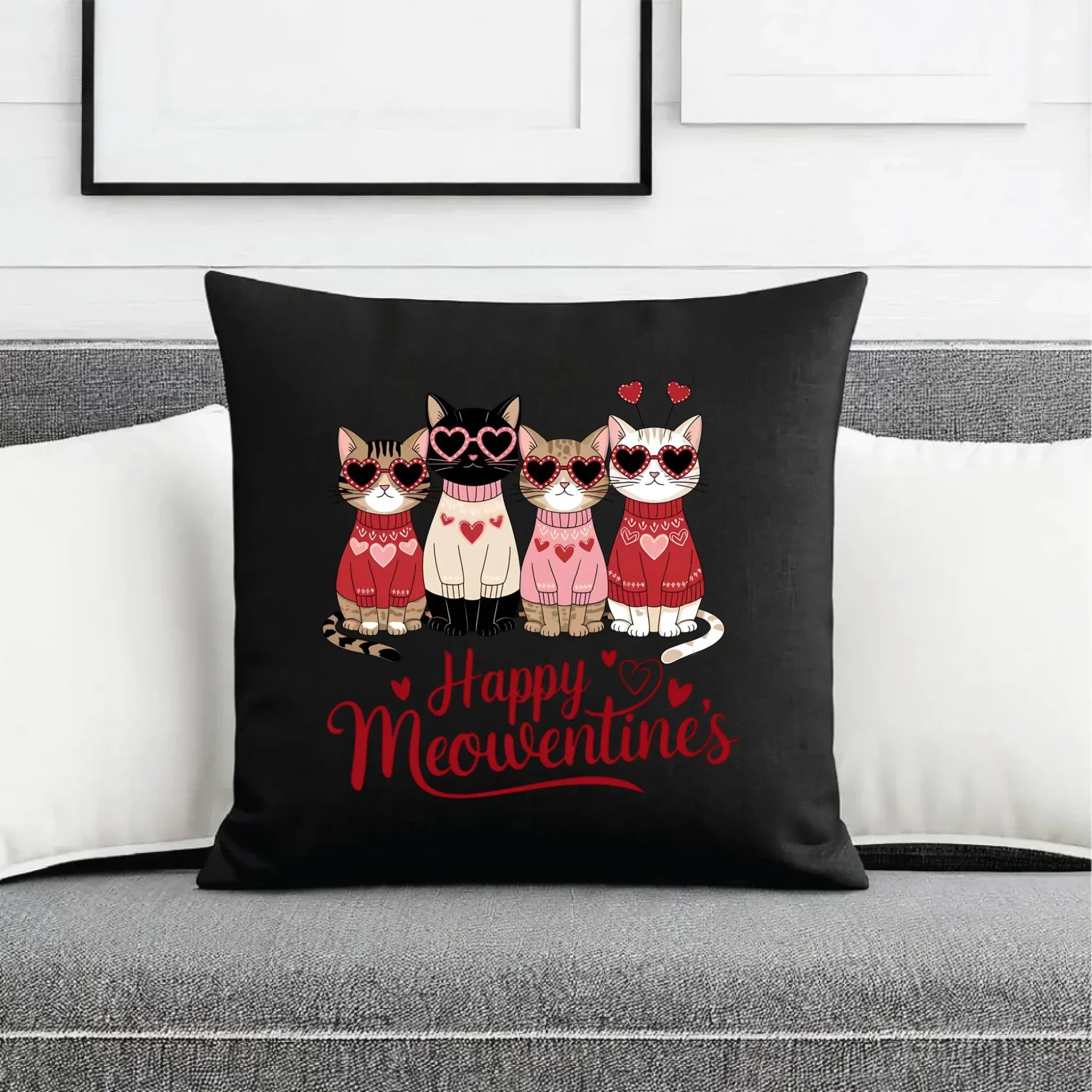 Poduszka dekoracyjna na Walentynki dla kociary - Happy Meowentine's W25 - StoryCups.pl