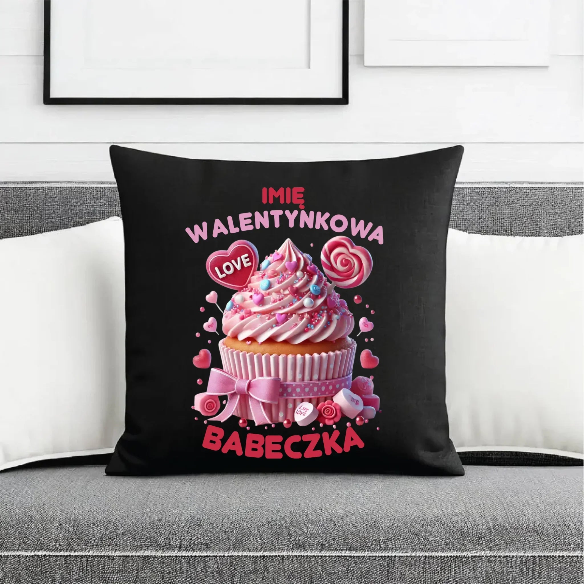 Poduszka dekoracyjna na Walentynki - Walentynkowa Babeczka - personalizowana W21 - StoryCups.pl