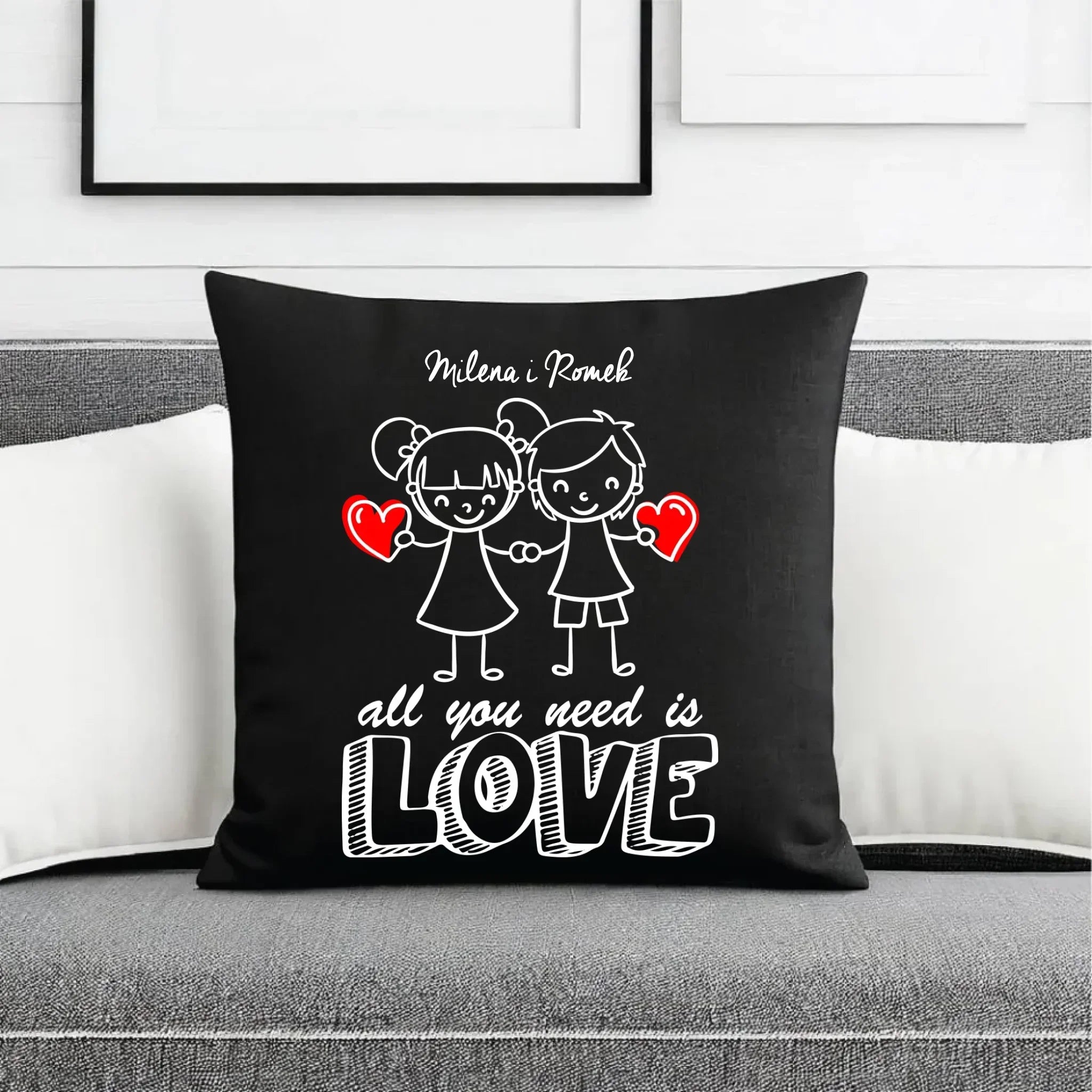 Poduszka dekoracyjna dla par - All You need is love - personalizowana W13 - StoryCups.pl