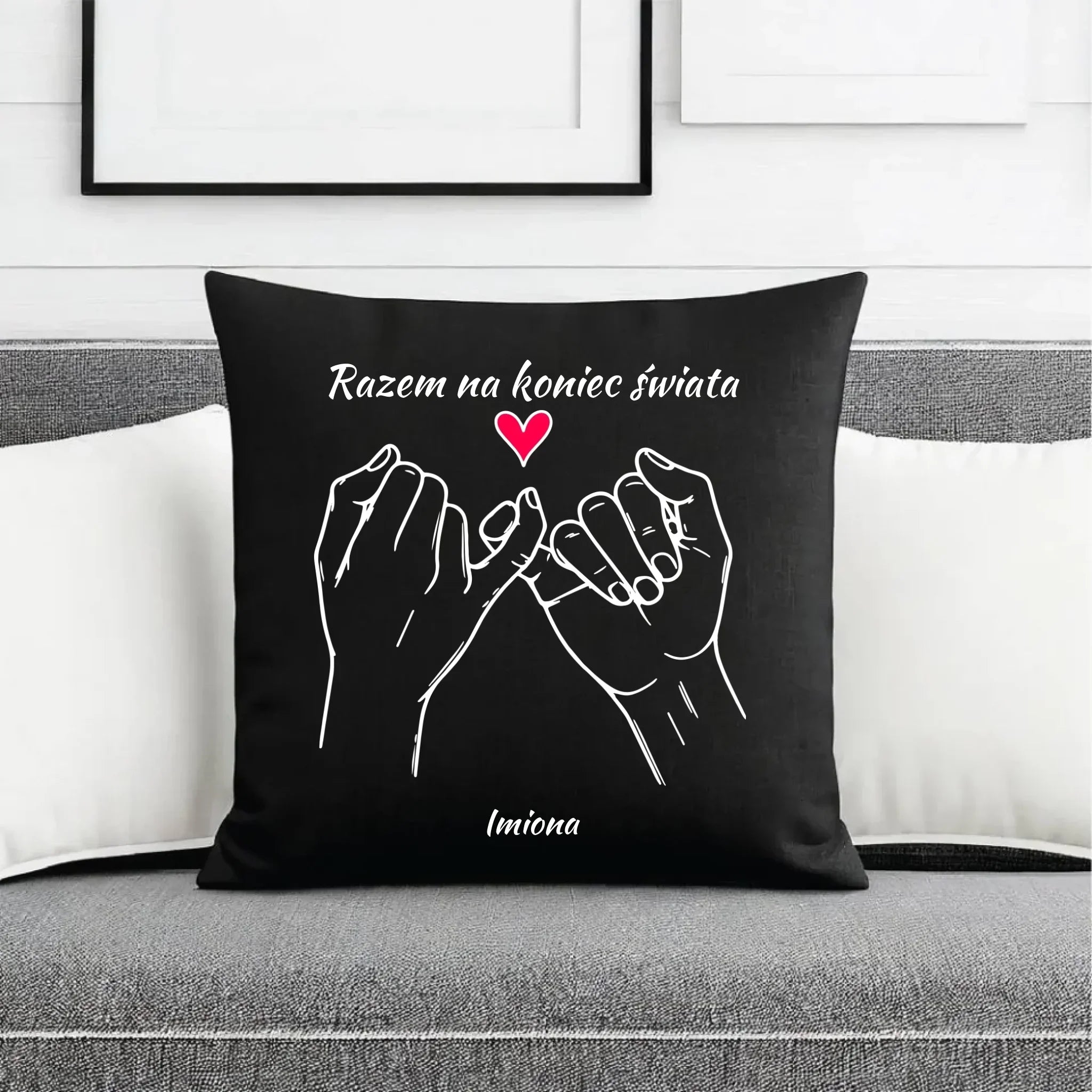 Poduszka dekoracyjna dla par - Razem na koniec świata - personalizowana W60 - StoryCups.pl