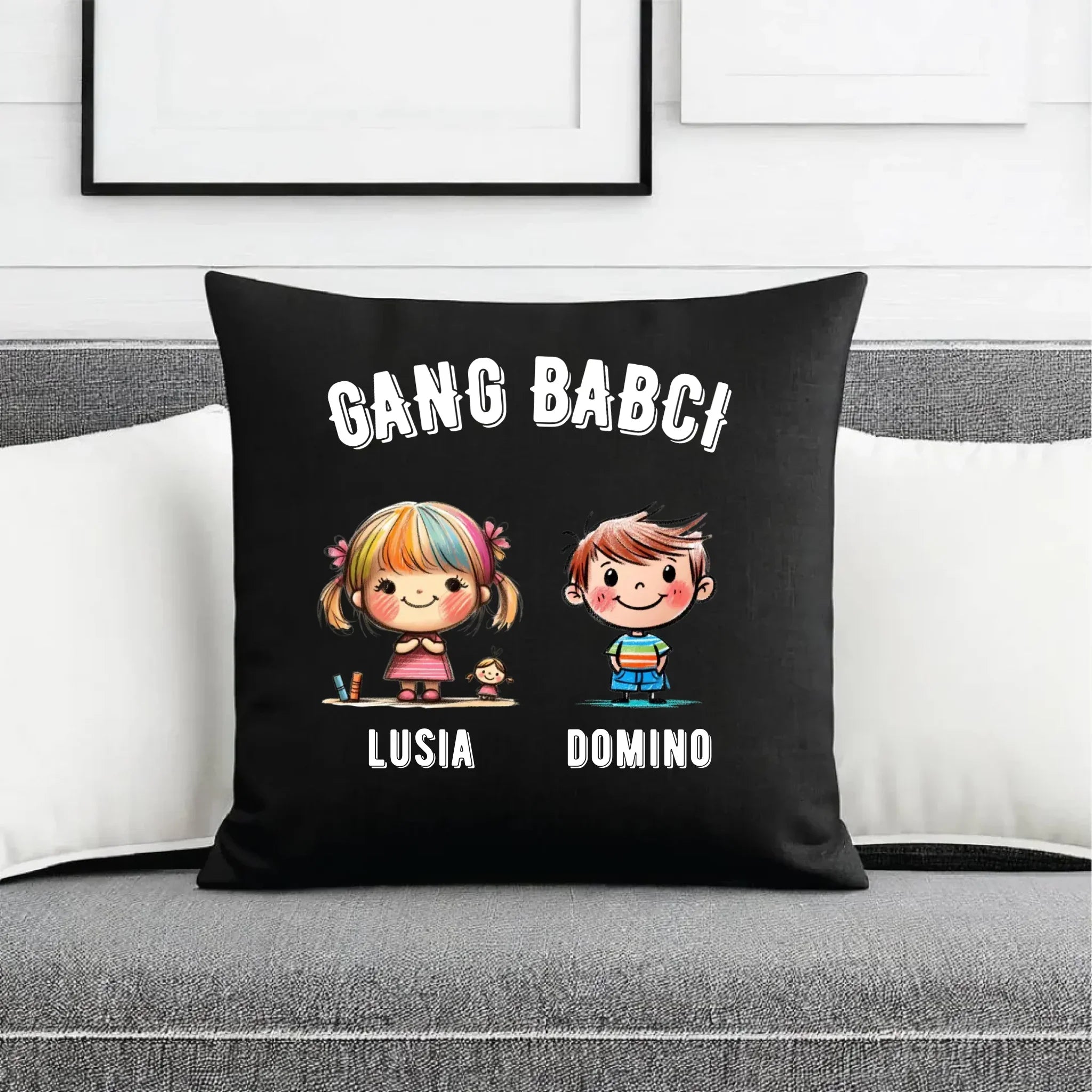 Poduszka dekoracyjna dla babci - Gang Babci imiona wnuków 2-6 - personalizowana B18 - StoryCups.pl