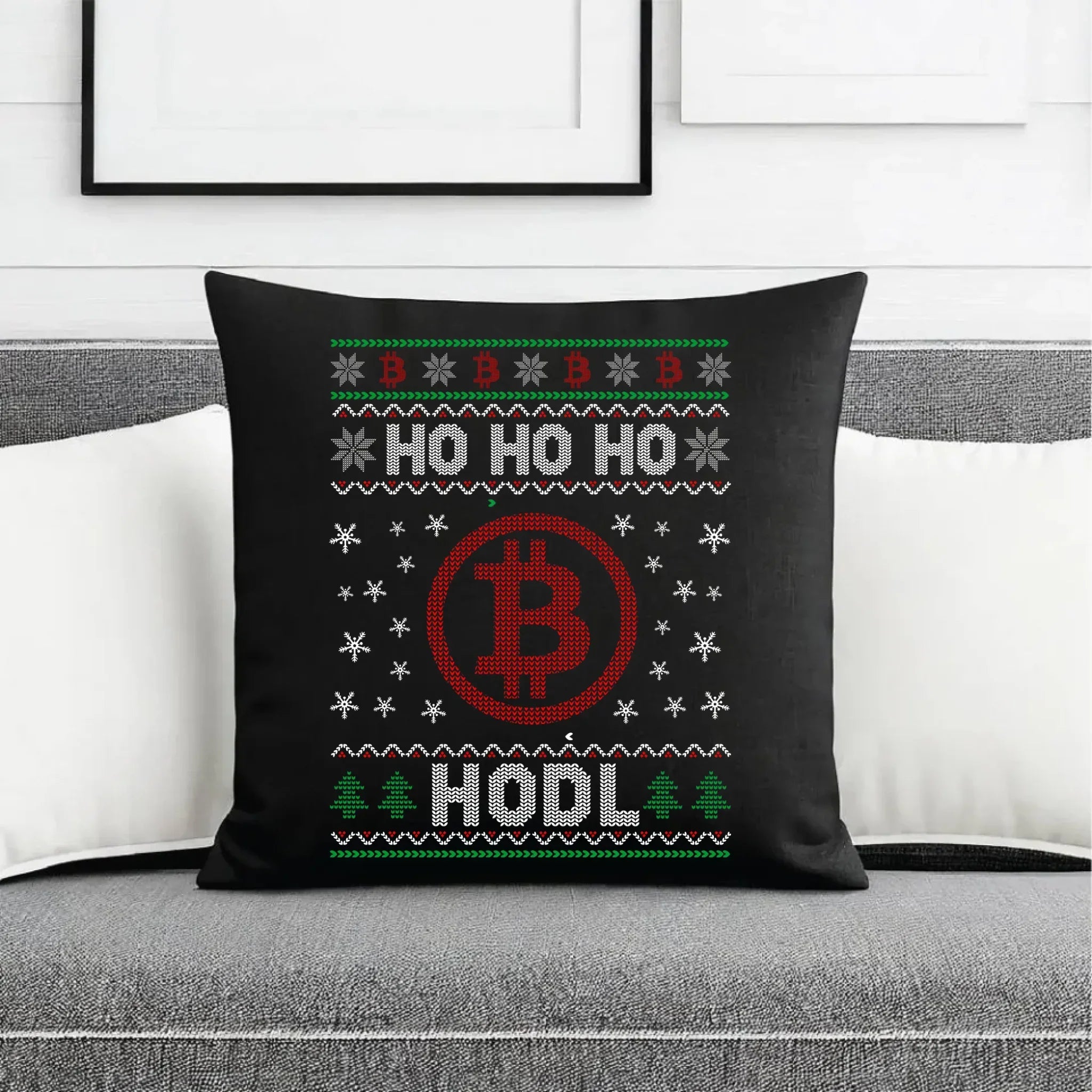 Poduszka dekoracyjna świąteczna - Bitcoin - Ho Ho hodl BN103 - StoryCups.pl