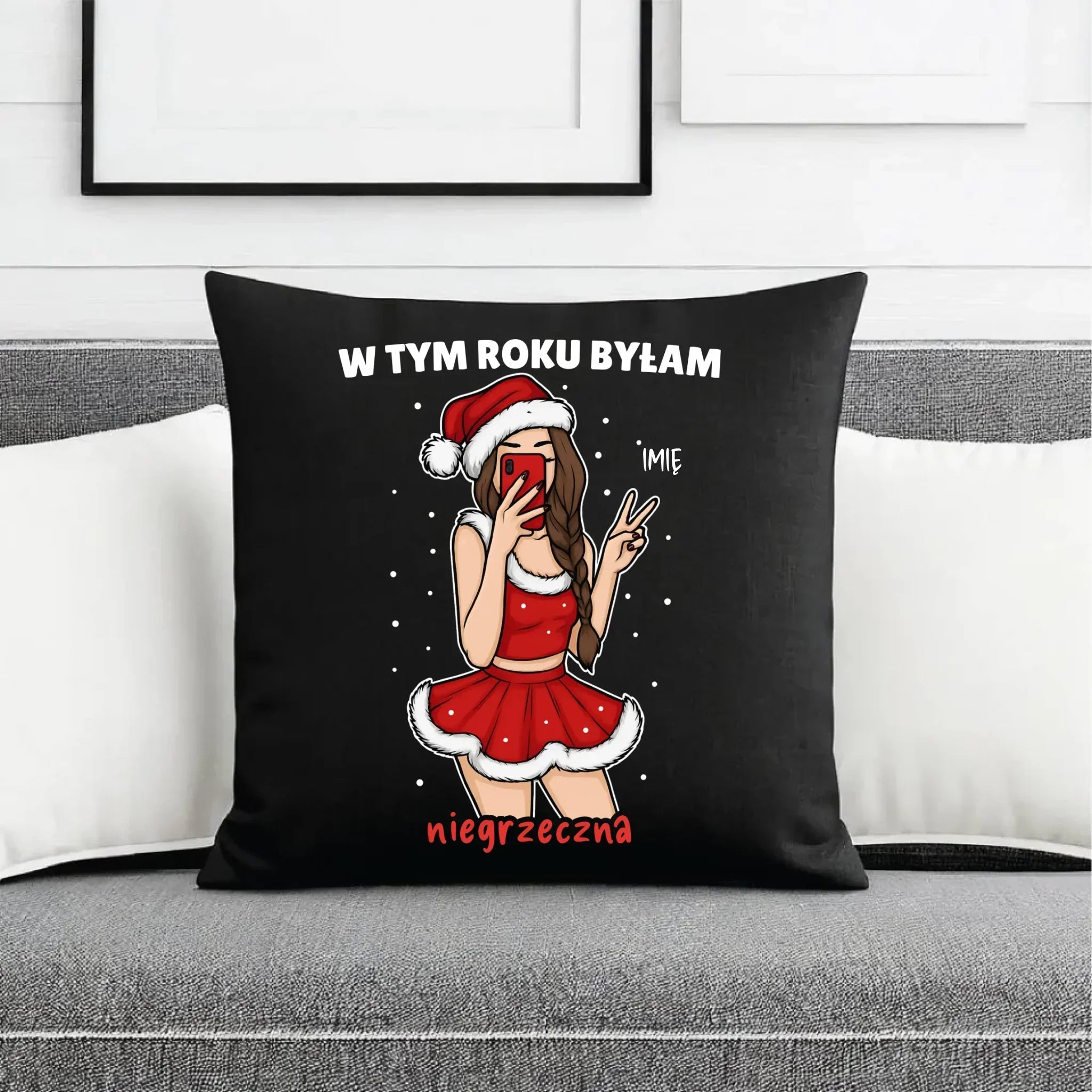 Poduszka dekoracyjna świąteczna - W tym toku byłam niegrzeczna - personalizowana BN21 - StoryCups.pl