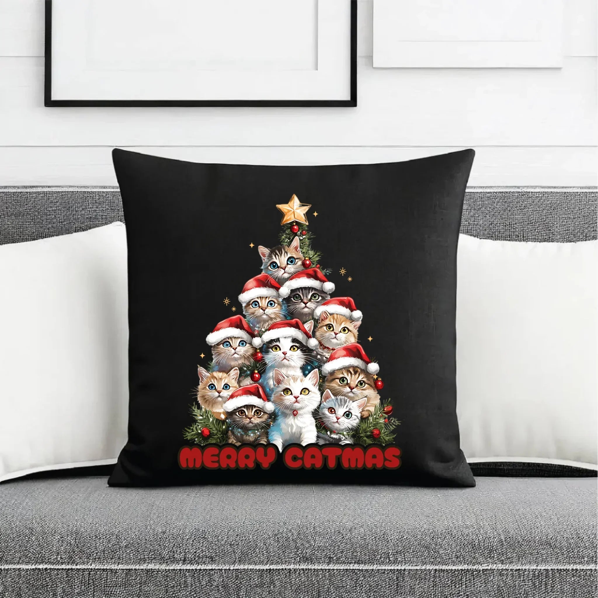 Poduszka dekoracyjna świąteczna - Kocia choinka Merry Catmas BN20 - StoryCups.pl