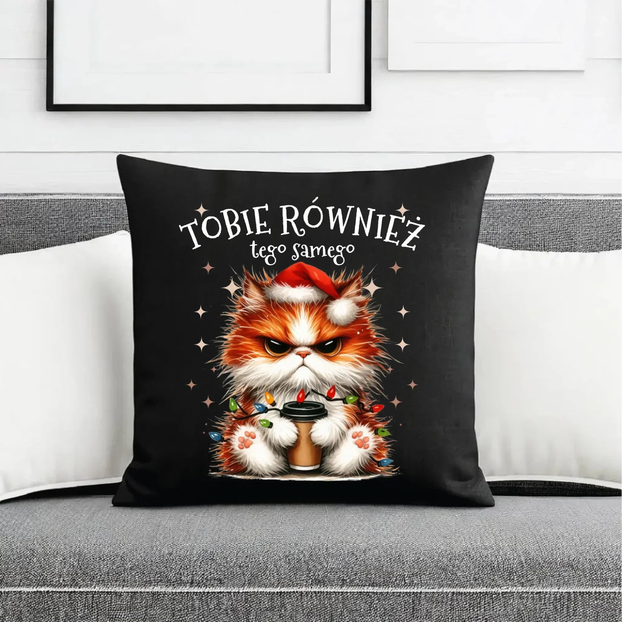 Poduszka dekoracyjna świąteczna - Grumpy Cat Tobie również tego samego BN32 - StoryCups.pl