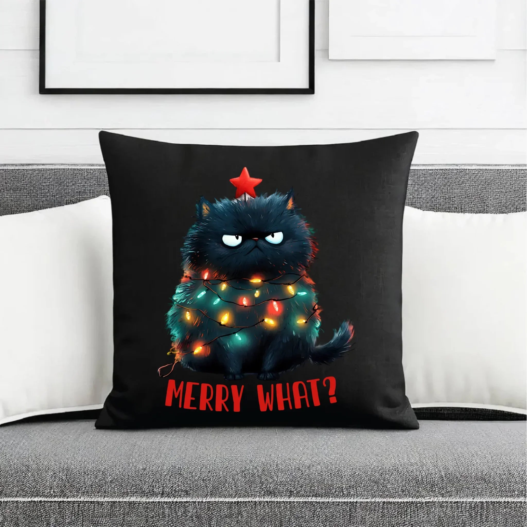 Poduszka dekoracyjna świąteczna - Grumpy Cat Merry what? BN37 - StoryCups.pl