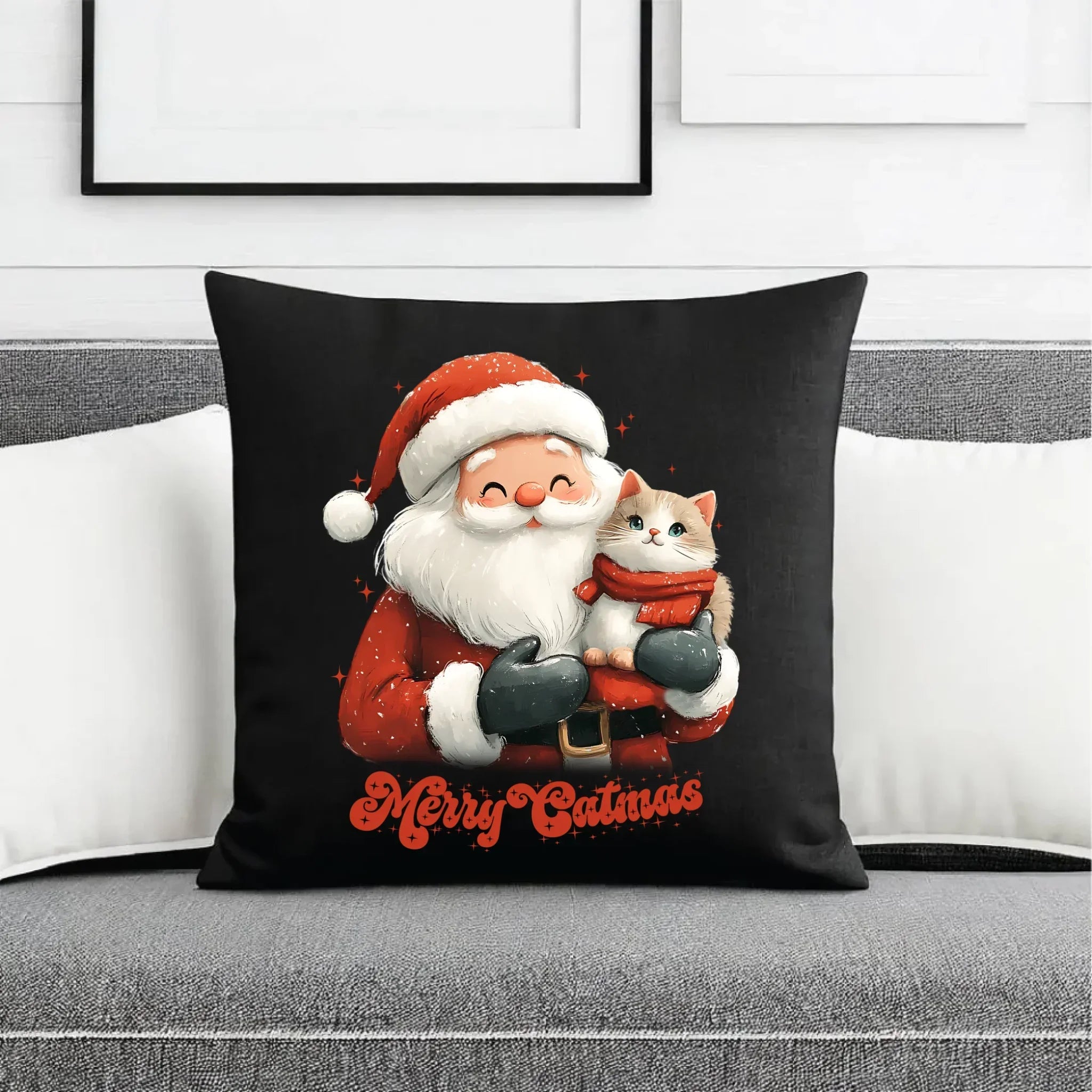 Poduszka dekoracyjna świąteczna - prezent dla kociary - Merry Catmas BN38 - StoryCups.pl