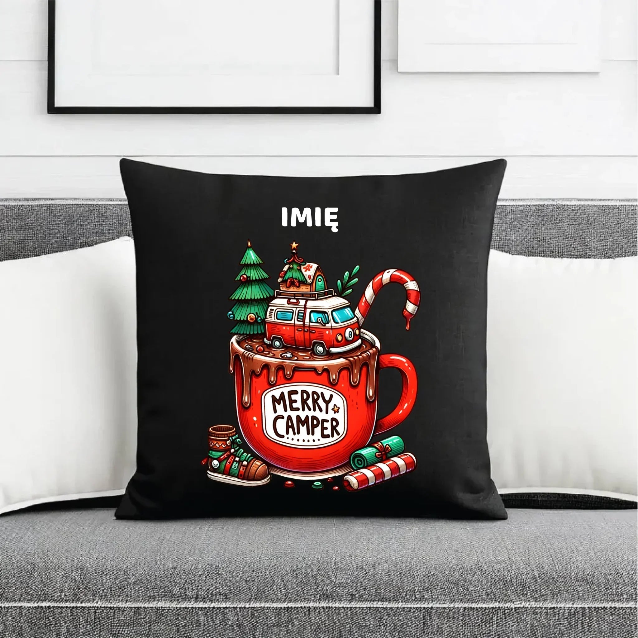 Poduszka dekoracyjna świąteczna - Kamper Merry Camper - personalizowana BN43 - StoryCups.pl