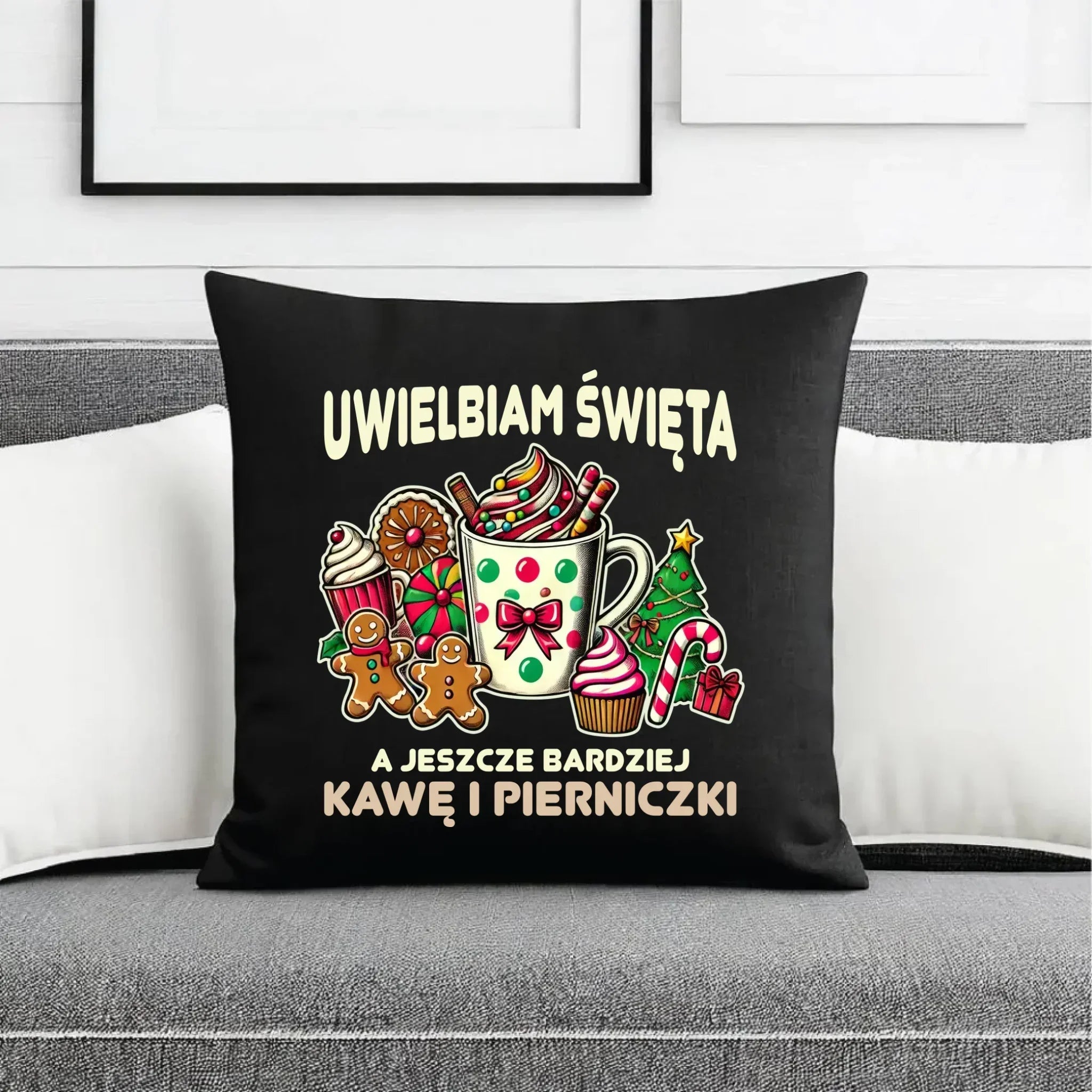 Poduszka dekoracyjna świąteczna - Uwielbiam święta kawę i pierniczki BN47 - StoryCups.pl