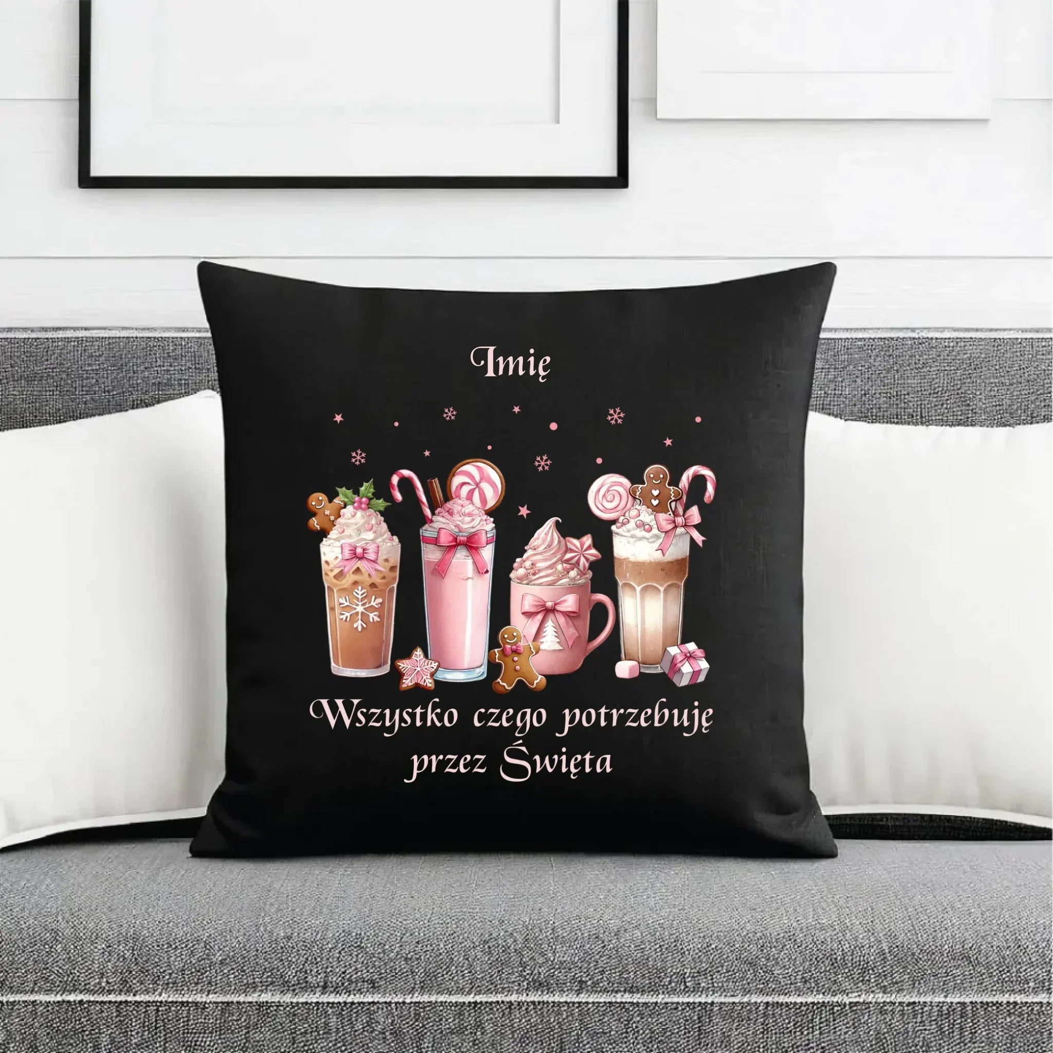 Poduszka dekoracyjna świąteczna - Zimowa kawa Wszystko czego potrzebuję przez Święta - personalizowana BN46 - StoryCups.pl