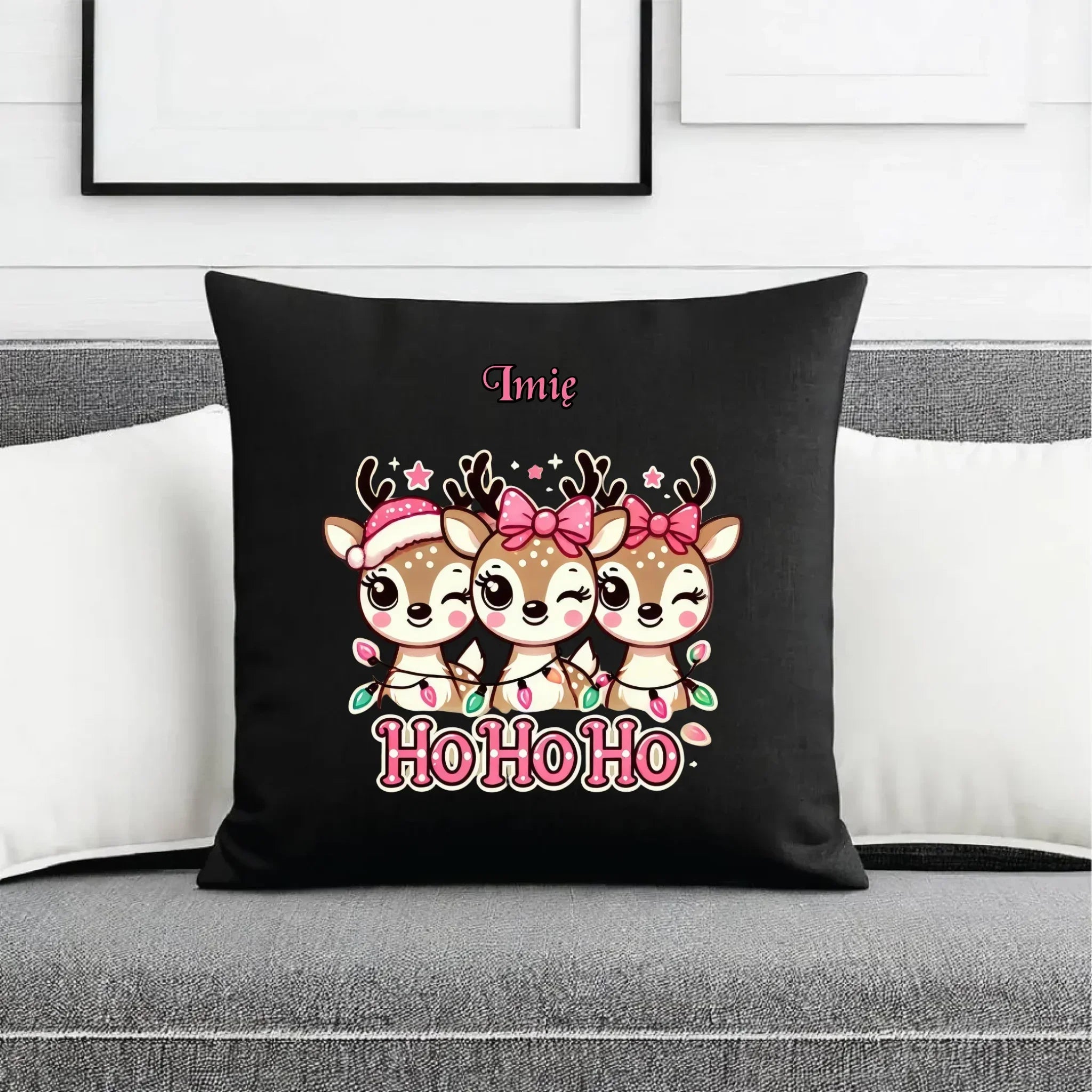 Poduszka dekoracyjna świąteczna - Ho ho ho Słodkie reniferki - personalizowana BN49 - StoryCups.pl