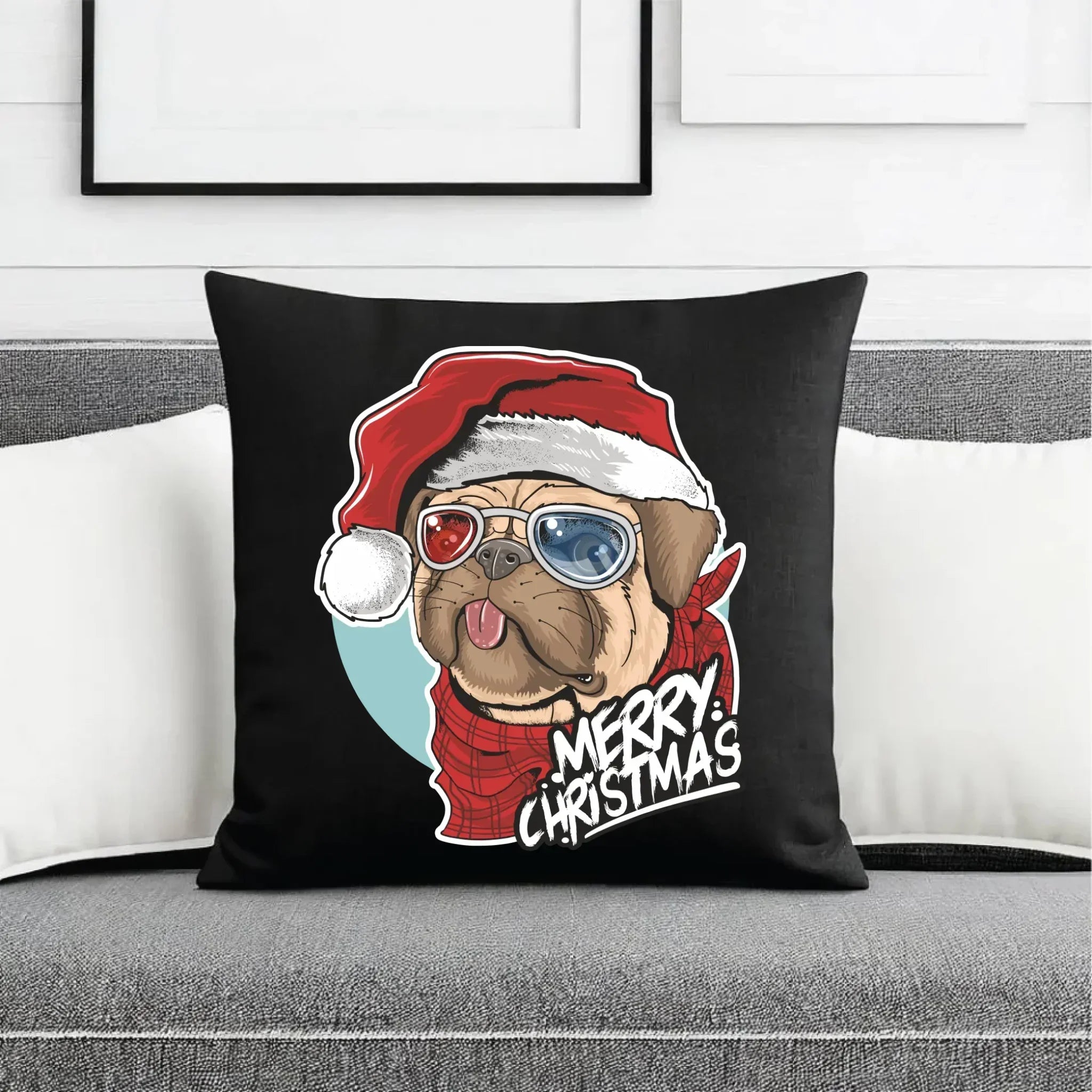 Poduszka dekoracyjna świąteczna - Mops Merry Christmas BN62 - StoryCups.pl