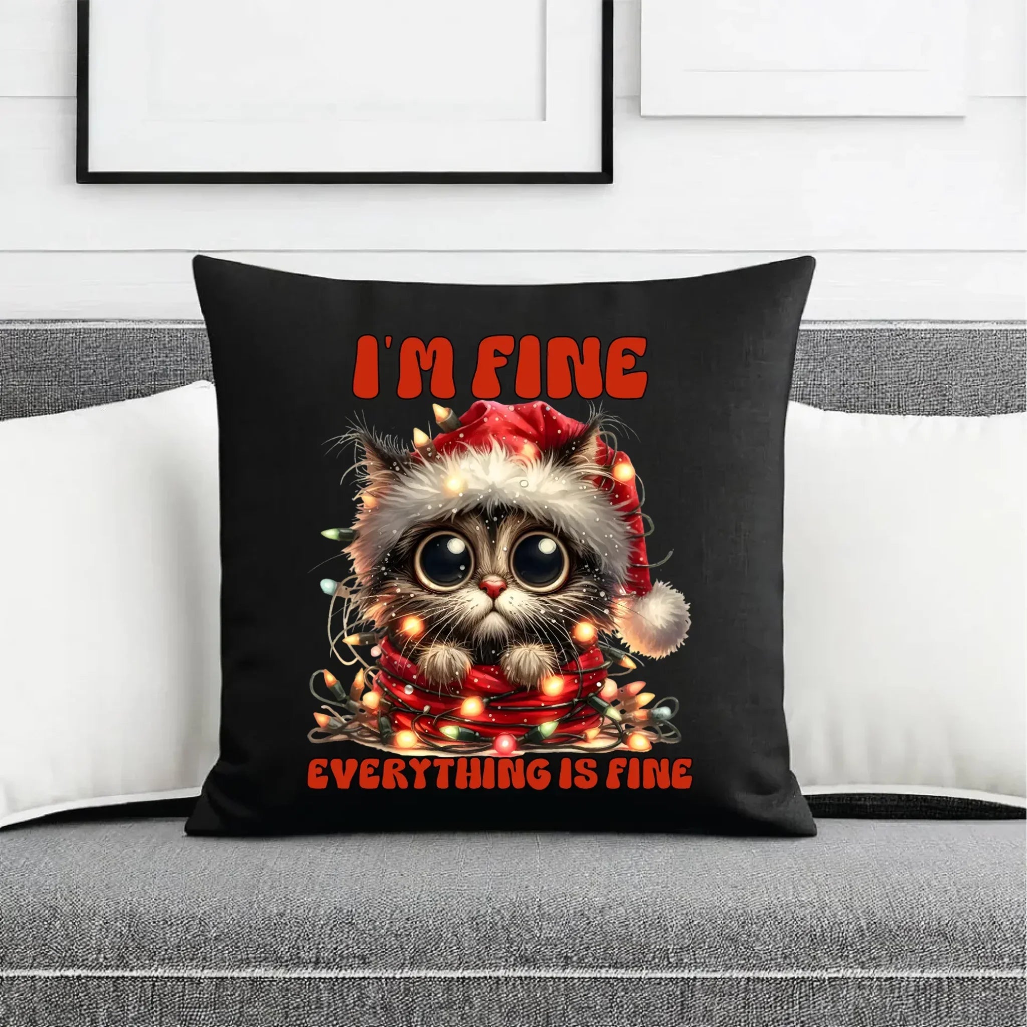 Poduszka dekoracyjna świąteczna - Kotek I'm fine everything is fine BN67 - StoryCups.pl