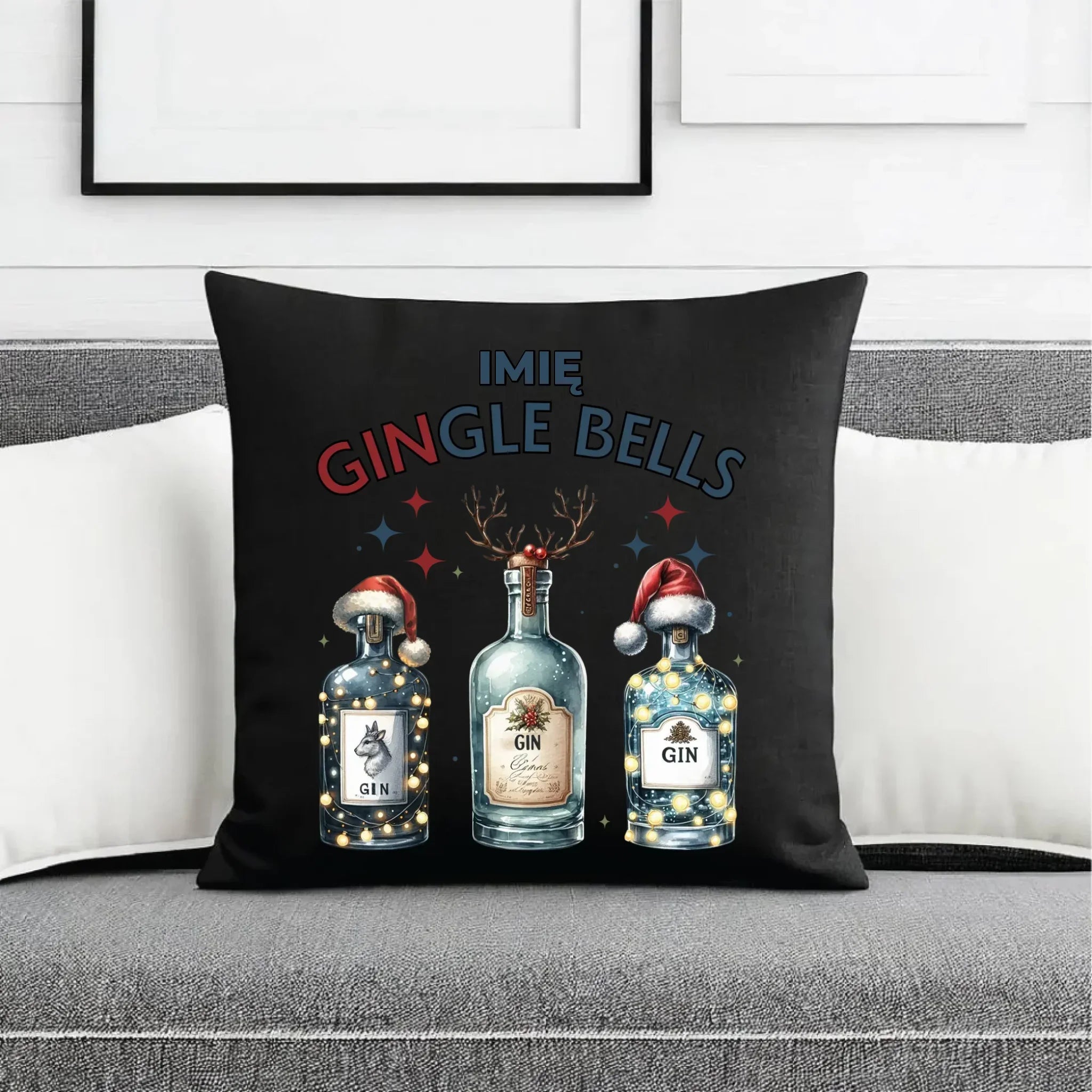 Poduszka dekoracyjna świąteczna - Gin Gingle bells - personalizowana BN68 - StoryCups.pl