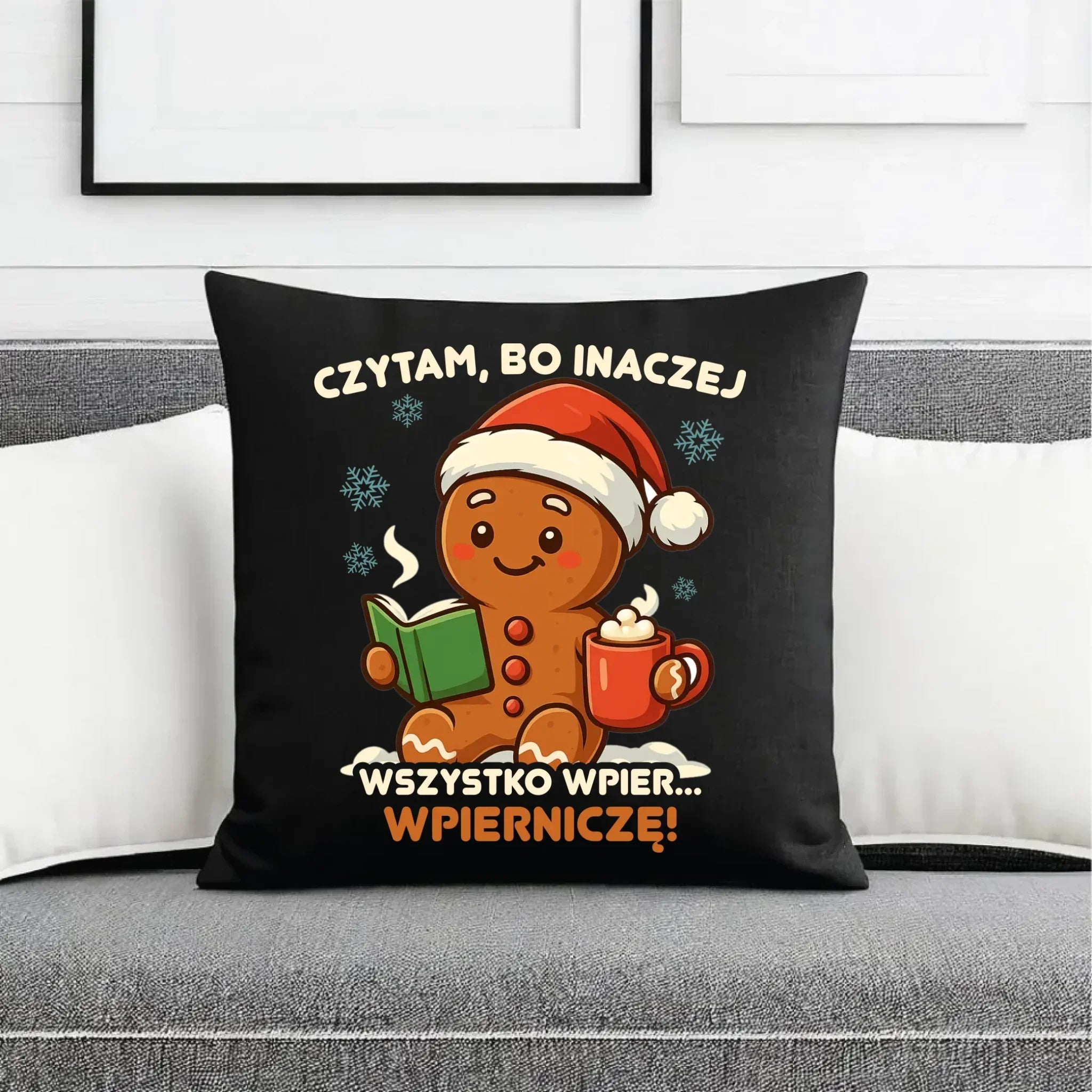 Poduszka dekoracyjna świąteczna - Czytam, bo inaczej wszystko wpier... wpierniczę BN79 - StoryCups.pl