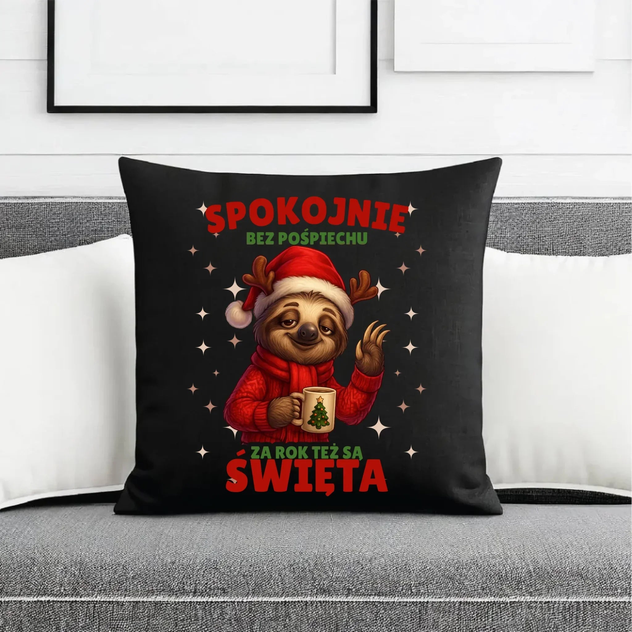 Poduszka dekoracyjna świąteczna - Leniwiec Za rok też są święta BN92 - StoryCups.pl