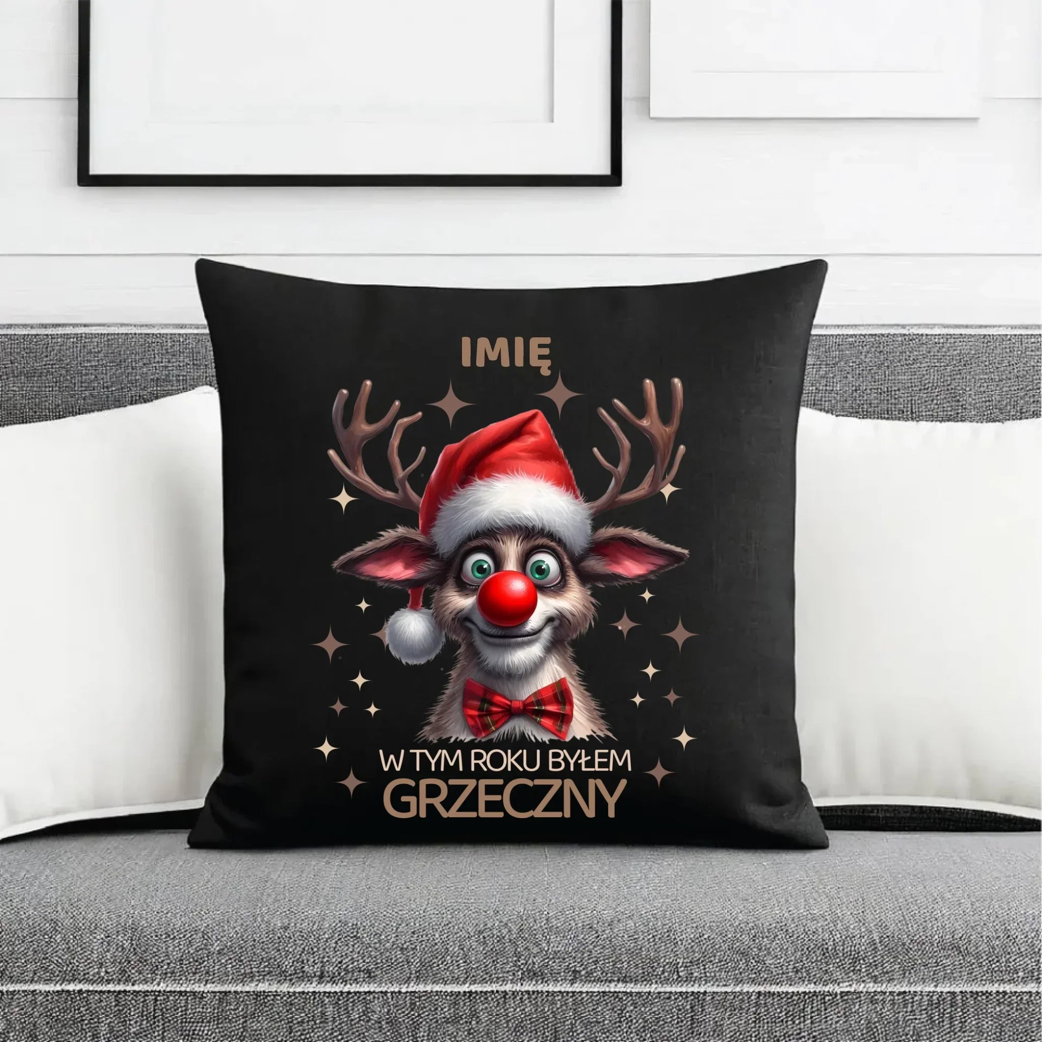 Poduszka dekoracyjna świąteczna - Renifer W tym roku byłem grzeczny - personalizowana BN96 - StoryCups.pl