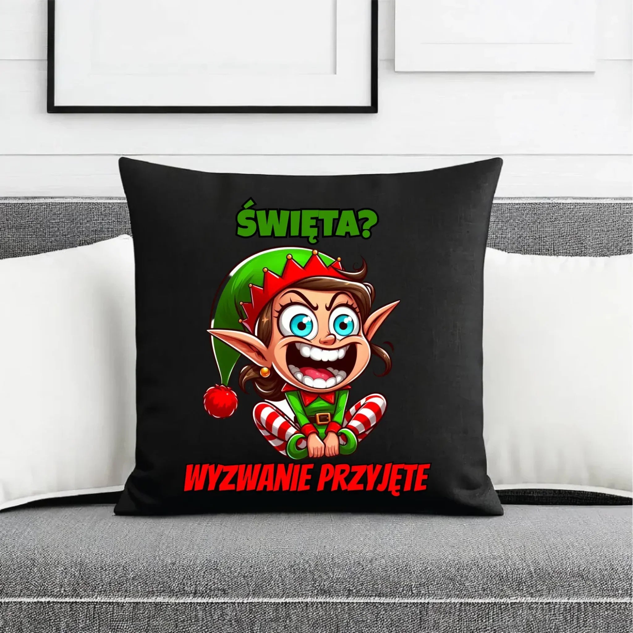 Poduszka dekoracyjna świąteczna - Skrzat Wyzwanie przyjęte BN100 - StoryCups.pl