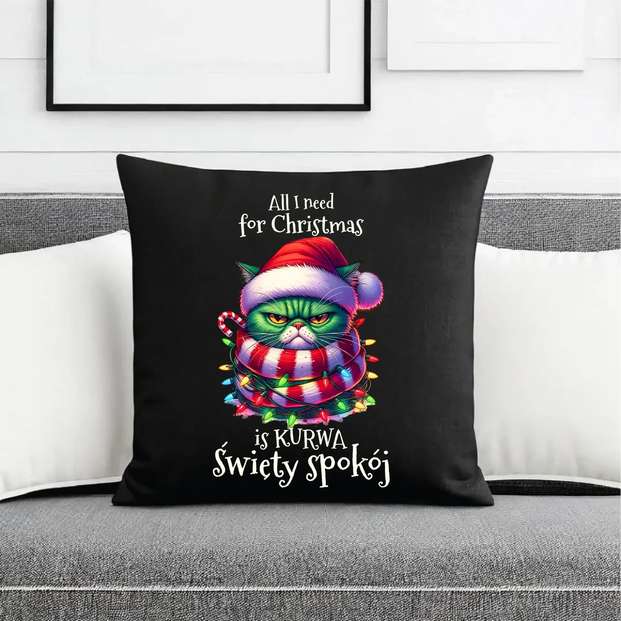 Poduszka dekoracyjna świąteczna - All I need for Christmas is ku*wa święty spokój - bez cenzury BN101 - StoryCups.pl