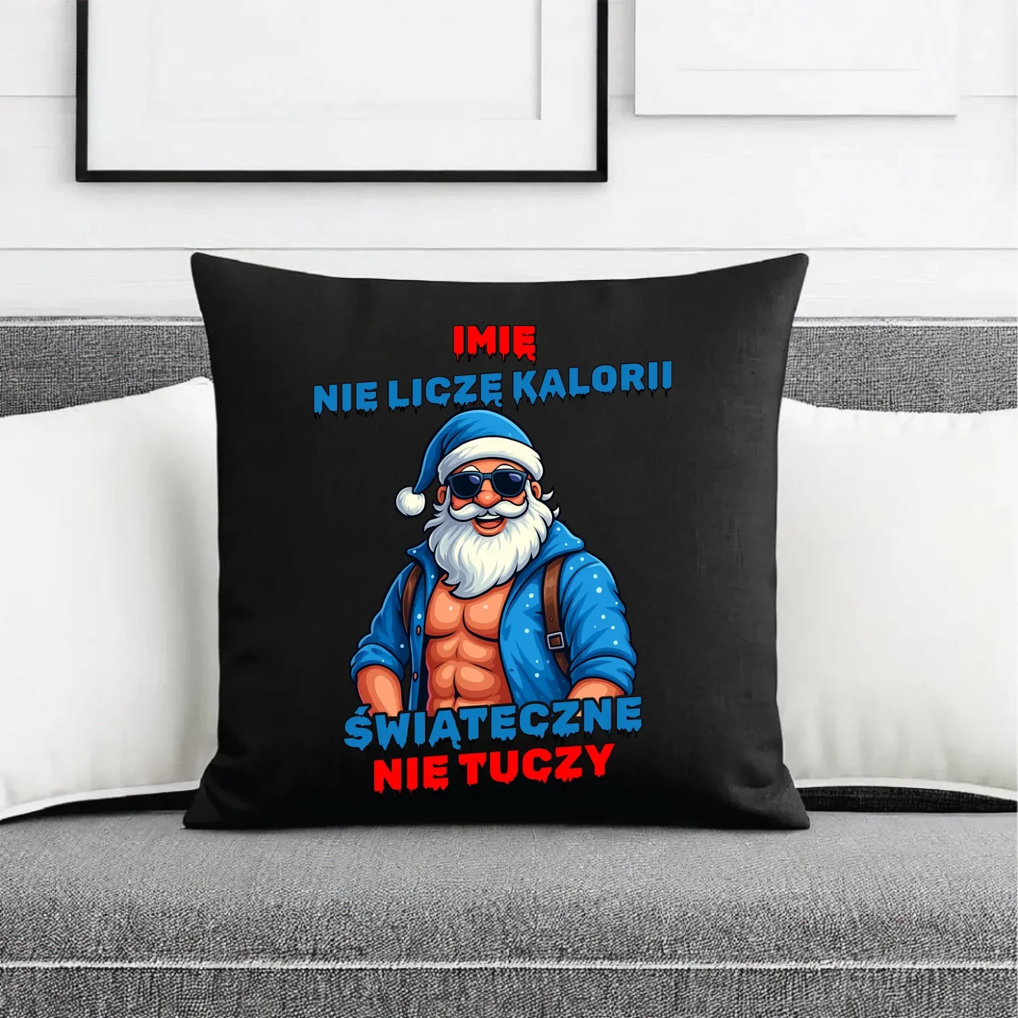 Poduszka dekoracyjna świąteczna z Mikołajem - Świąteczne nie tuczy - personalizowana BN118 - StoryCups.pl