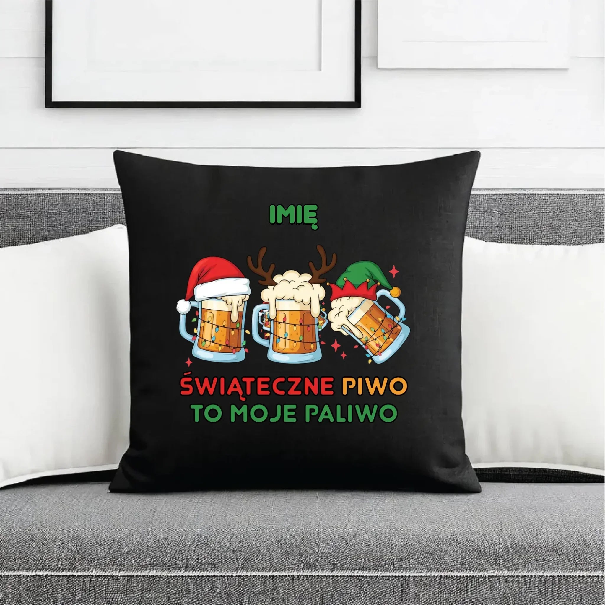 Poduszka dekoracyjna świąteczna - Świąteczne piwo to moje paliwo - personalizowana BN119 - StoryCups.pl