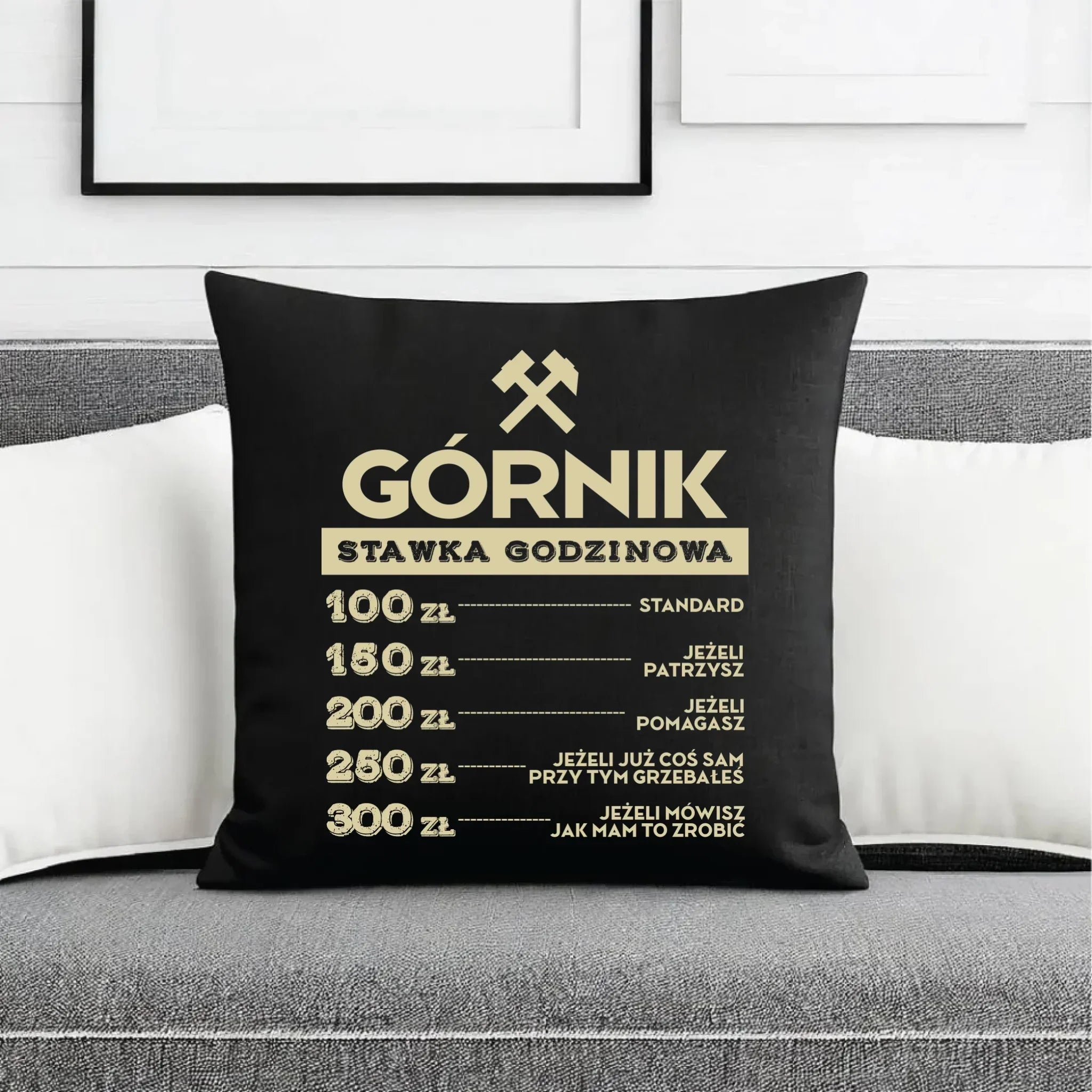 Poduszka dekoracyjna - prezent dla górnika - Górnik stawka godzinowa G14 - StoryCups.pl