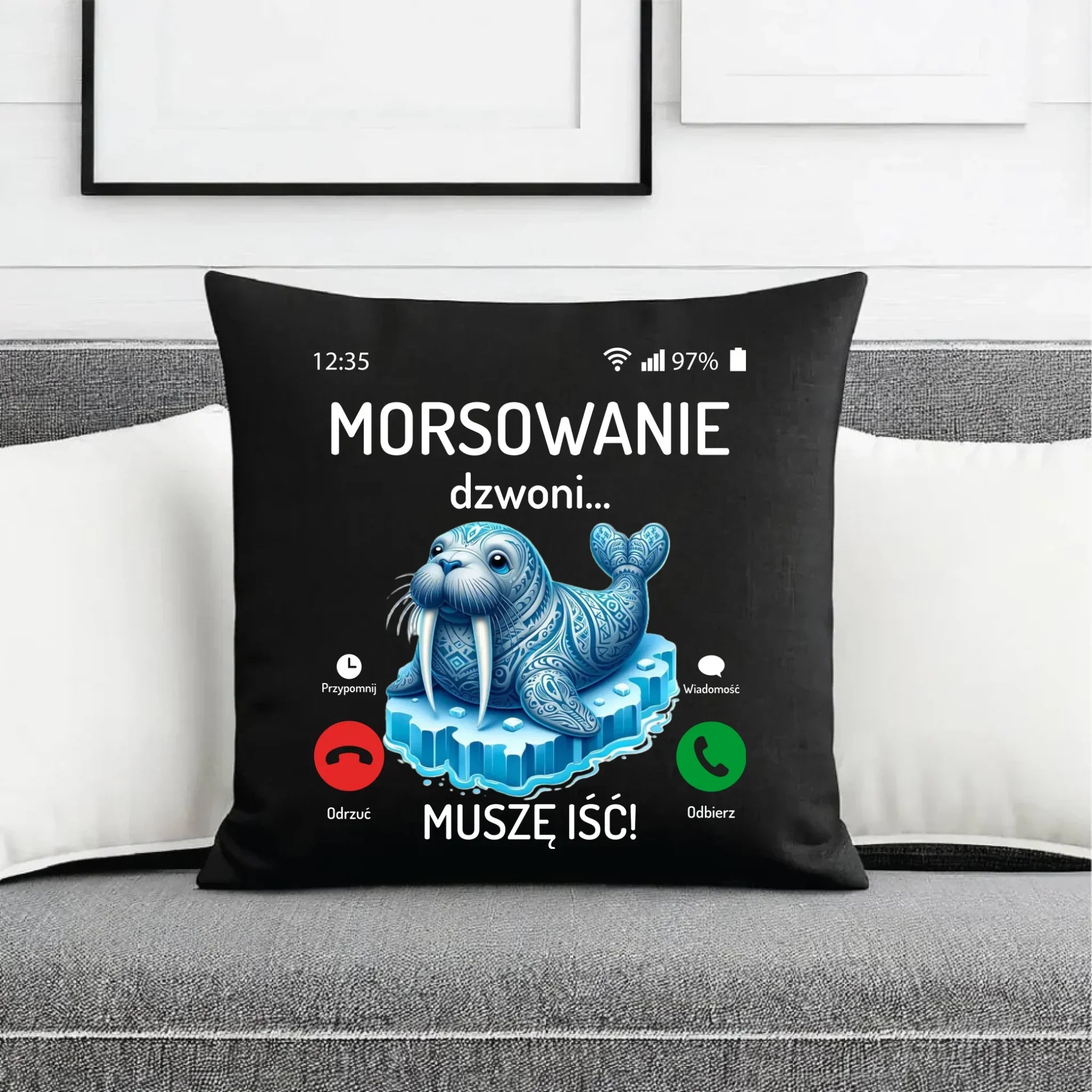 Poduszka dekoracyjna - prezent dla morsa - Morsowanie dzwoni muszę iść - Mors HM04 - StoryCups.pl