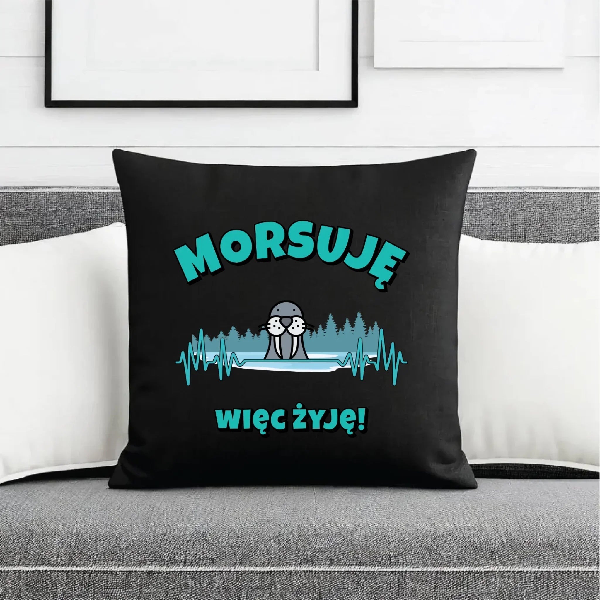 Poduszka dekoracyjna - prezent dla morsa - Morsuję więc żyję - Mors HM02 - StoryCups.pl