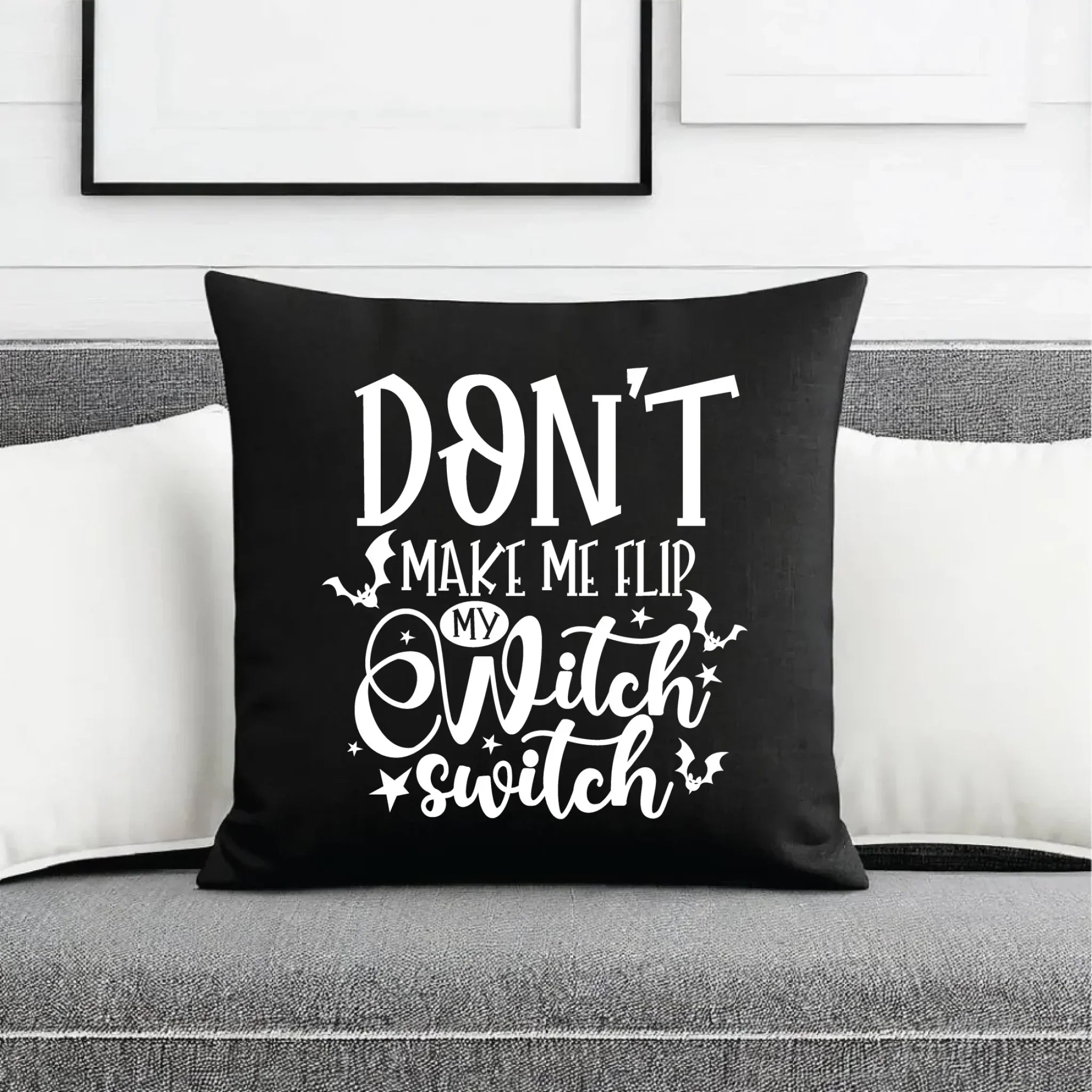 Poduszka dekoracyjna na Halloween - Don't make me flip my witch switch - śmieszna HL11 - StoryCups.pl