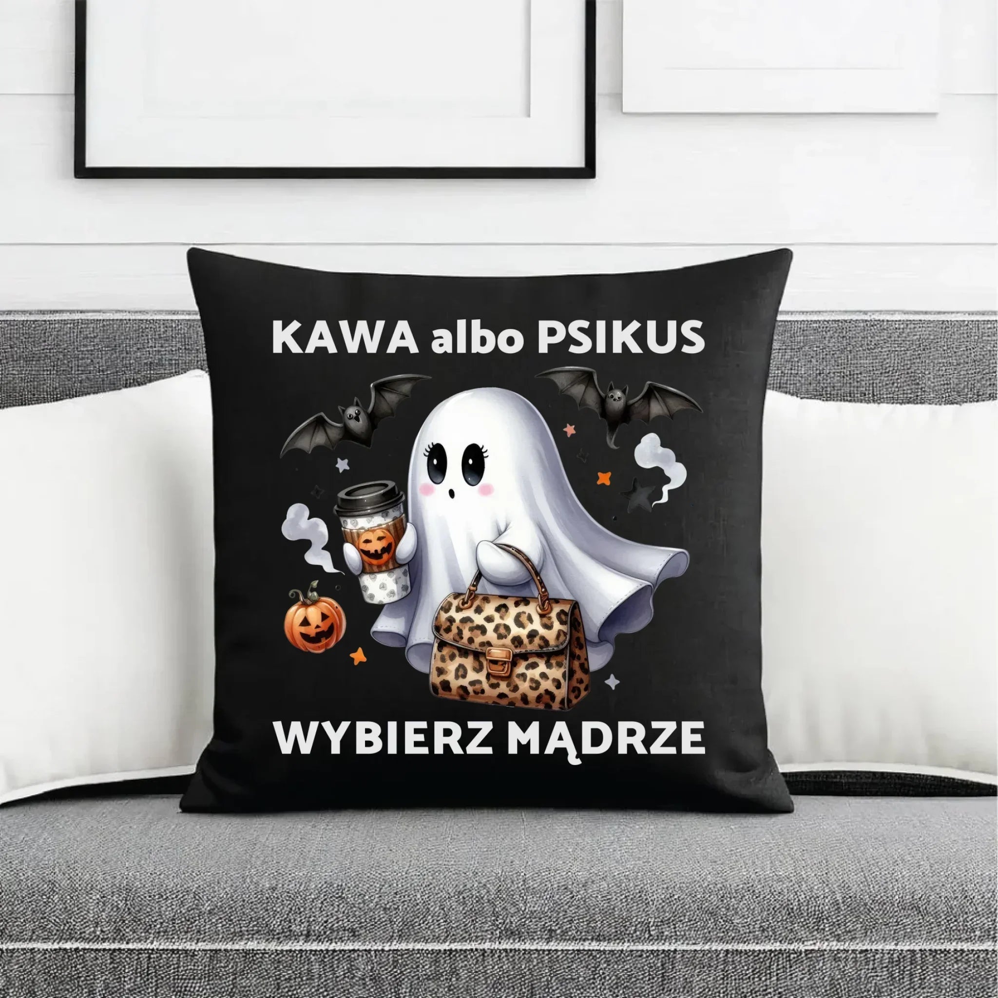 Poduszka dekoracyjna halloweenowa - Duch - Kawa albo psikus HL07 - StoryCups.pl