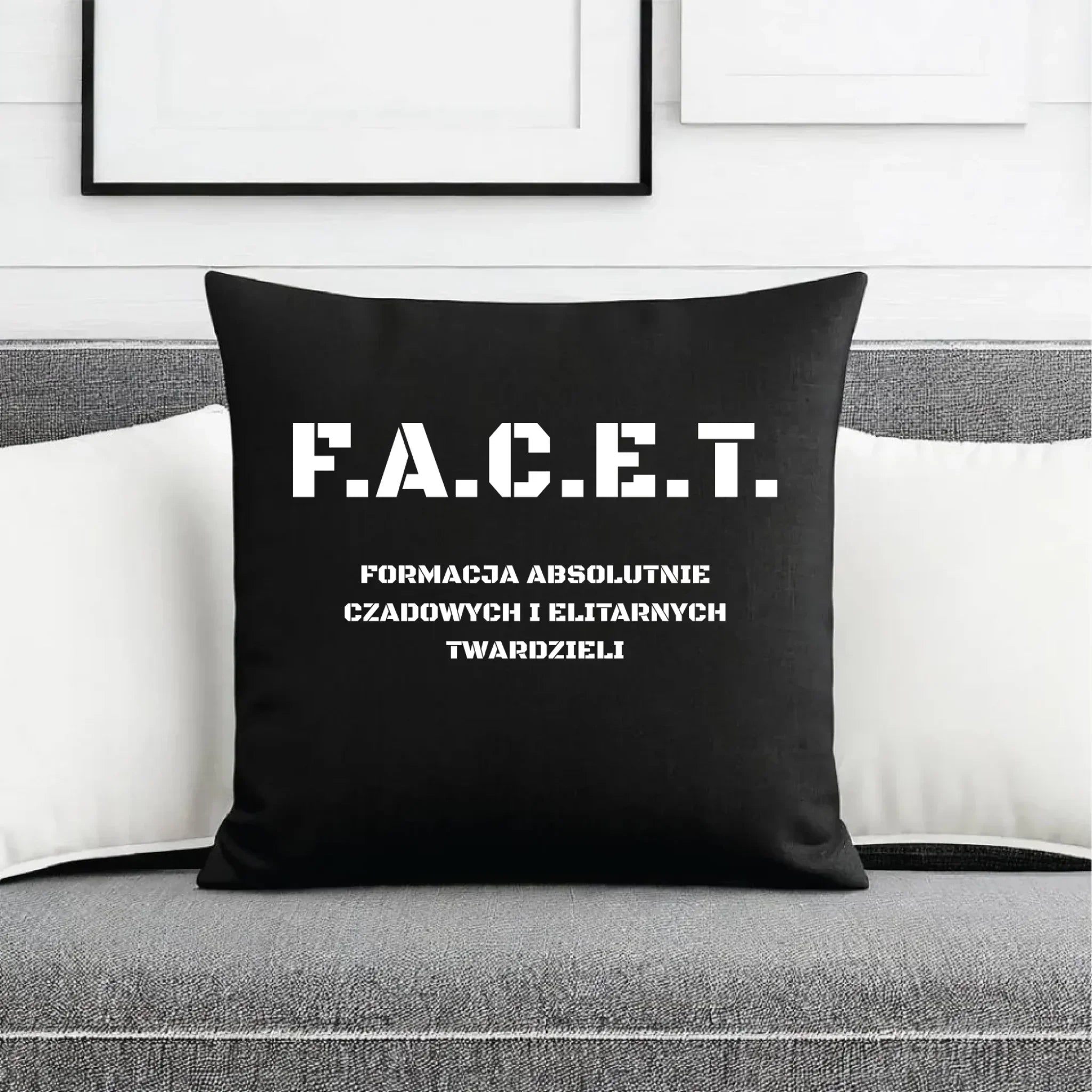 Poduszka dekoracyjna - Prezent dla chłopaka kolegi z pracy - F.A.C.E.T. Formacja Absolutnie Czadowych i Elitarnych Twardzieli DCH23 - StoryCups.pl