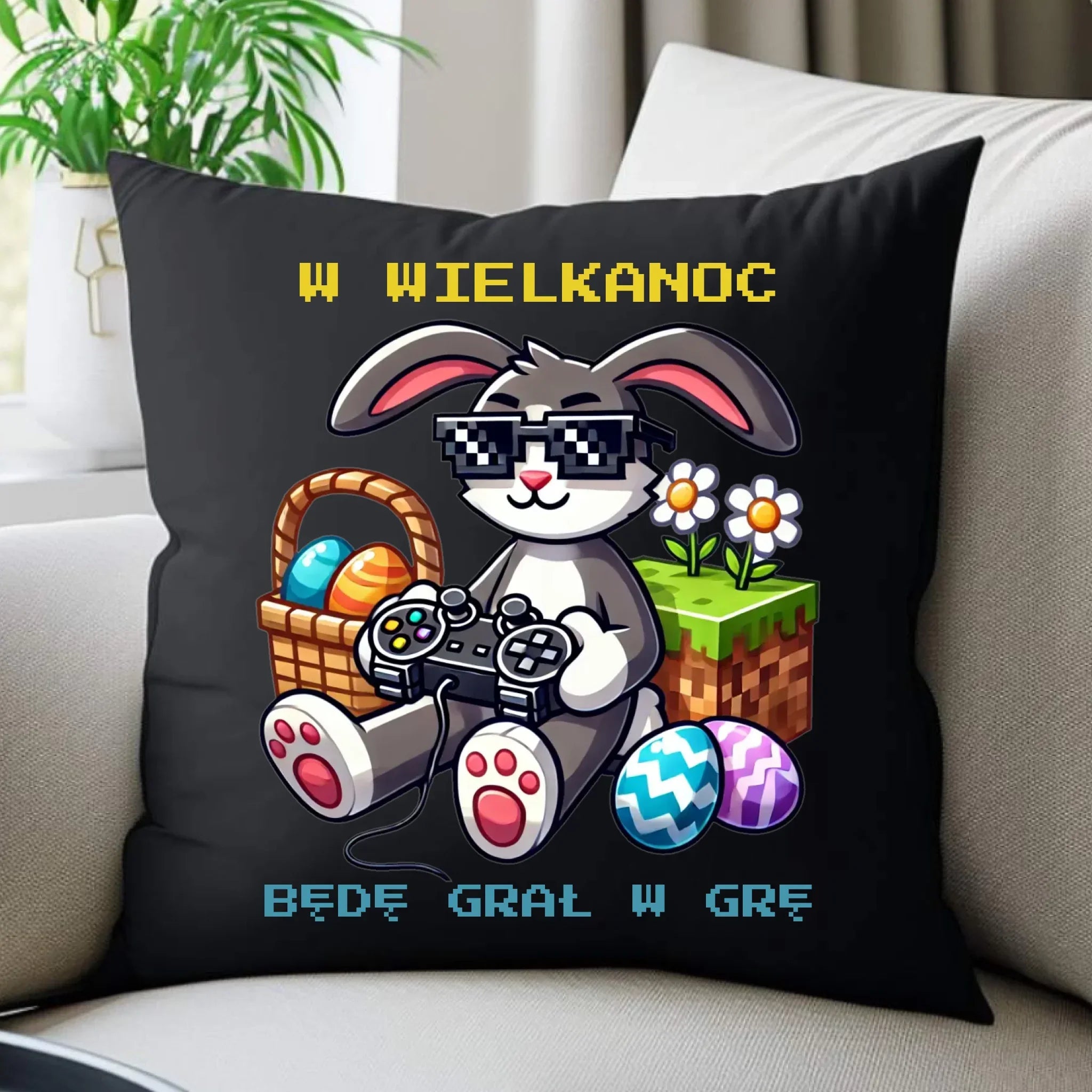 Poduszka dekoracyjna Wielkanocna - Zajączek w stylu Minecraft Gamer WN22 - StoryCups.pl
