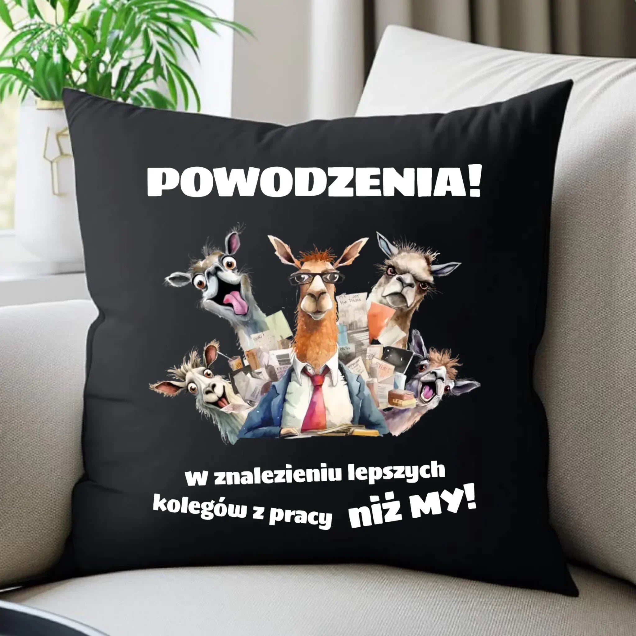 Poduszka dekoracyjna na odejście z pracy - Powodzenia w znalezieniu lepszych kolegów OP08 - StoryCups.pl