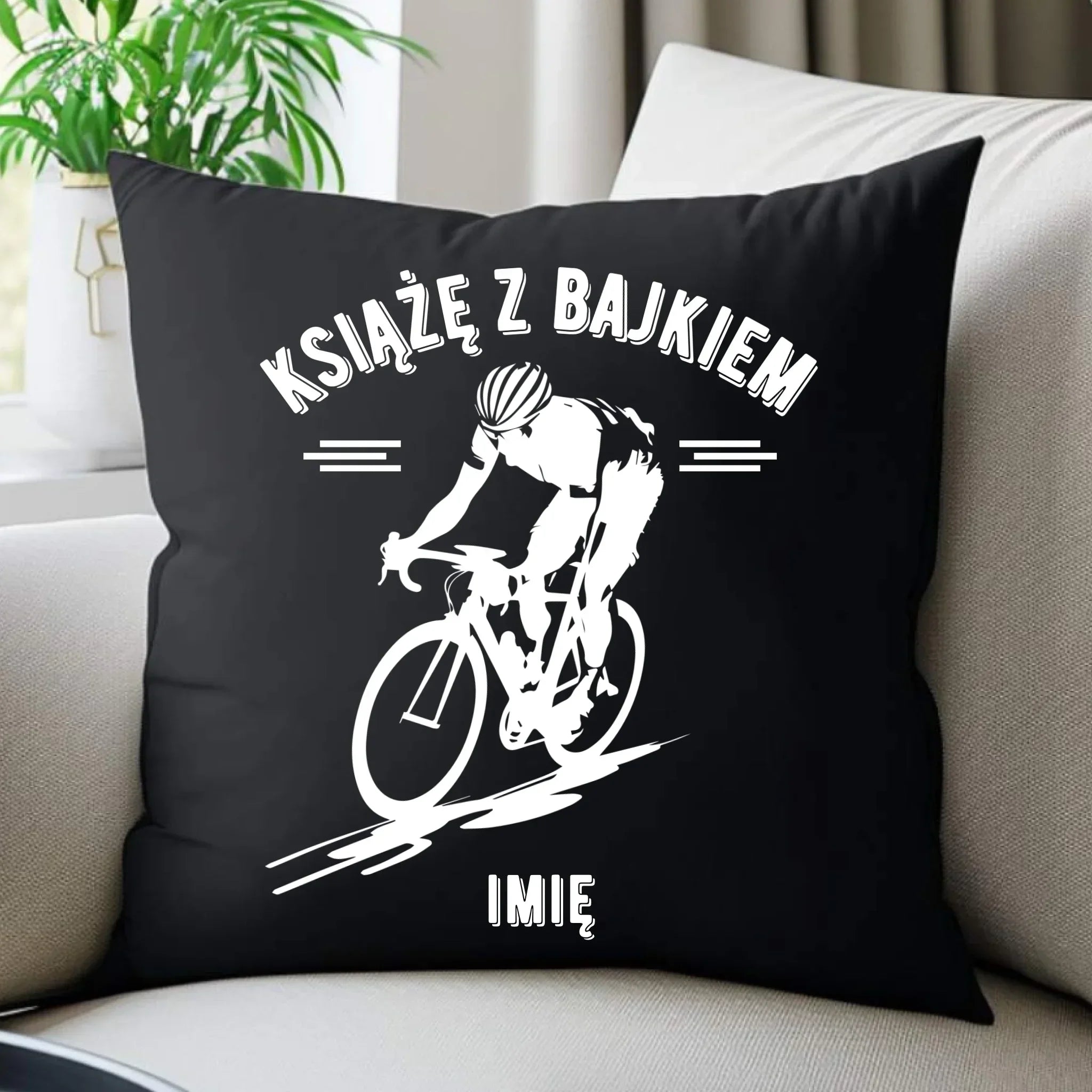 Poduszka dekoracyjna dla rowerzysty - Książę z bajkiem - personalizowana HR01 - StoryCups.pl