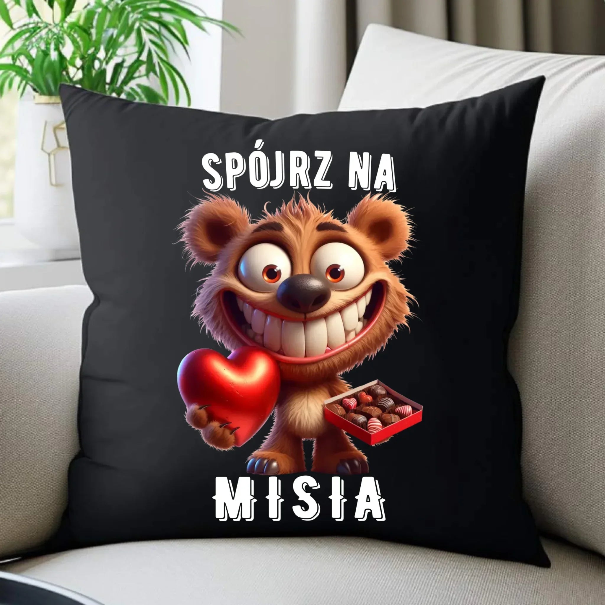 Poduszka dekoracyjna na Walentynki - Spójrz na Misia W31 - StoryCups.pl