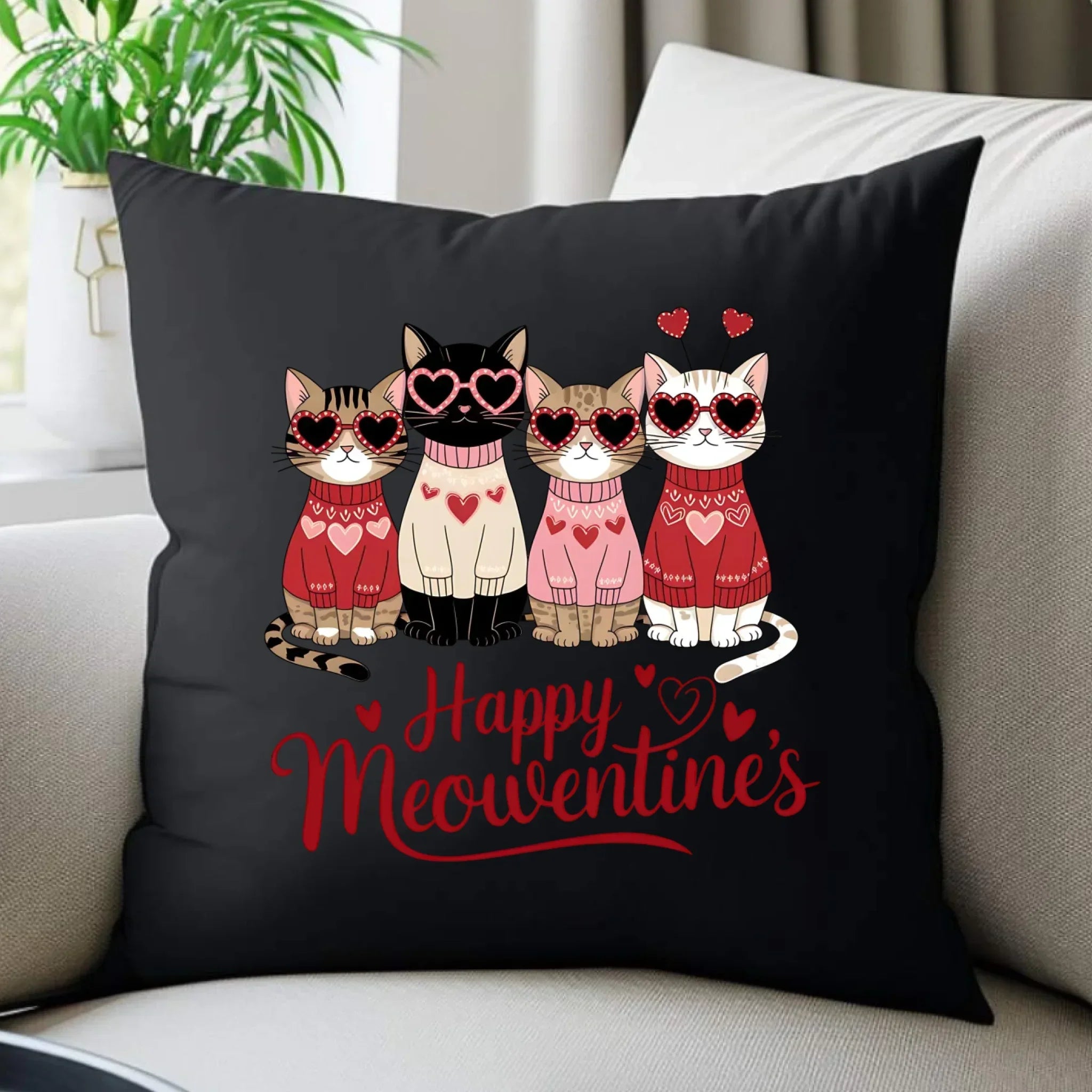 Poduszka dekoracyjna na Walentynki dla kociary - Happy Meowentine's W25 - StoryCups.pl