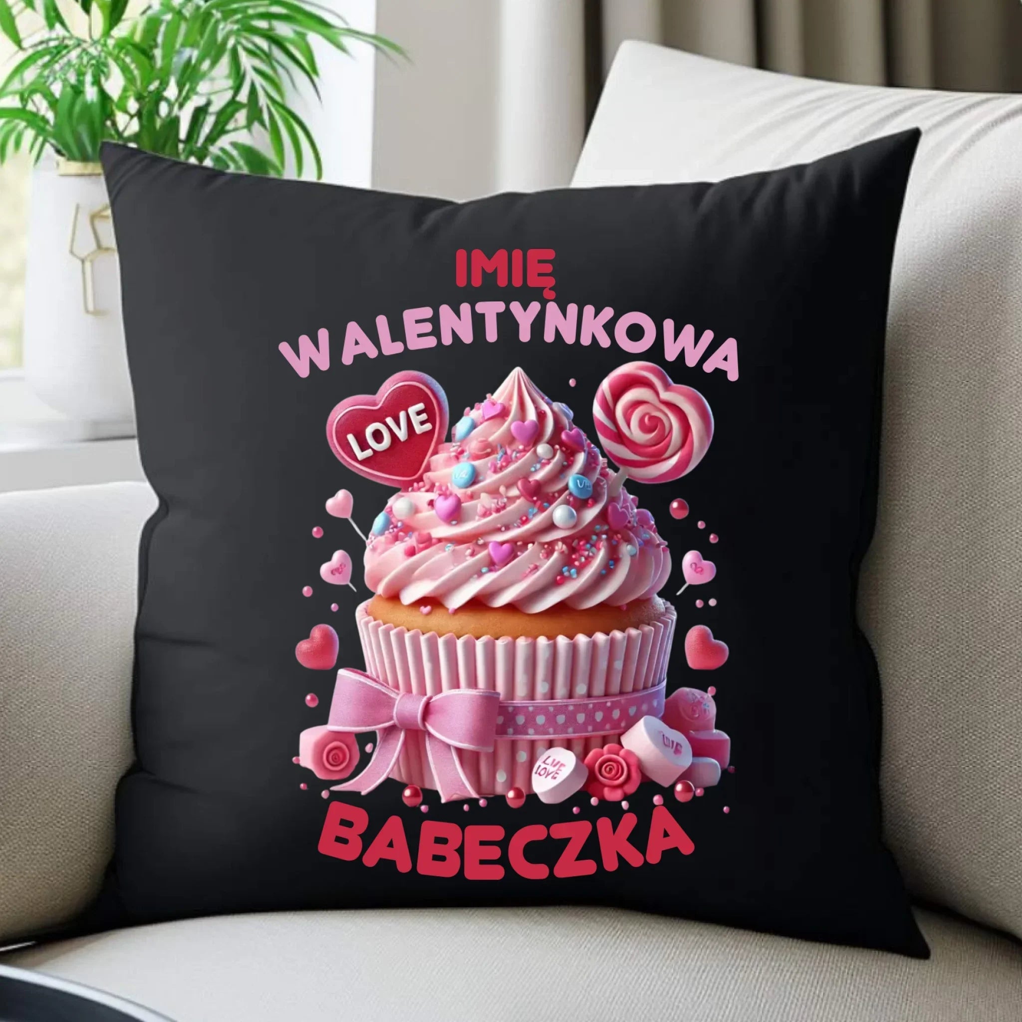 Poduszka dekoracyjna na Walentynki - Walentynkowa Babeczka - personalizowana W21 - StoryCups.pl