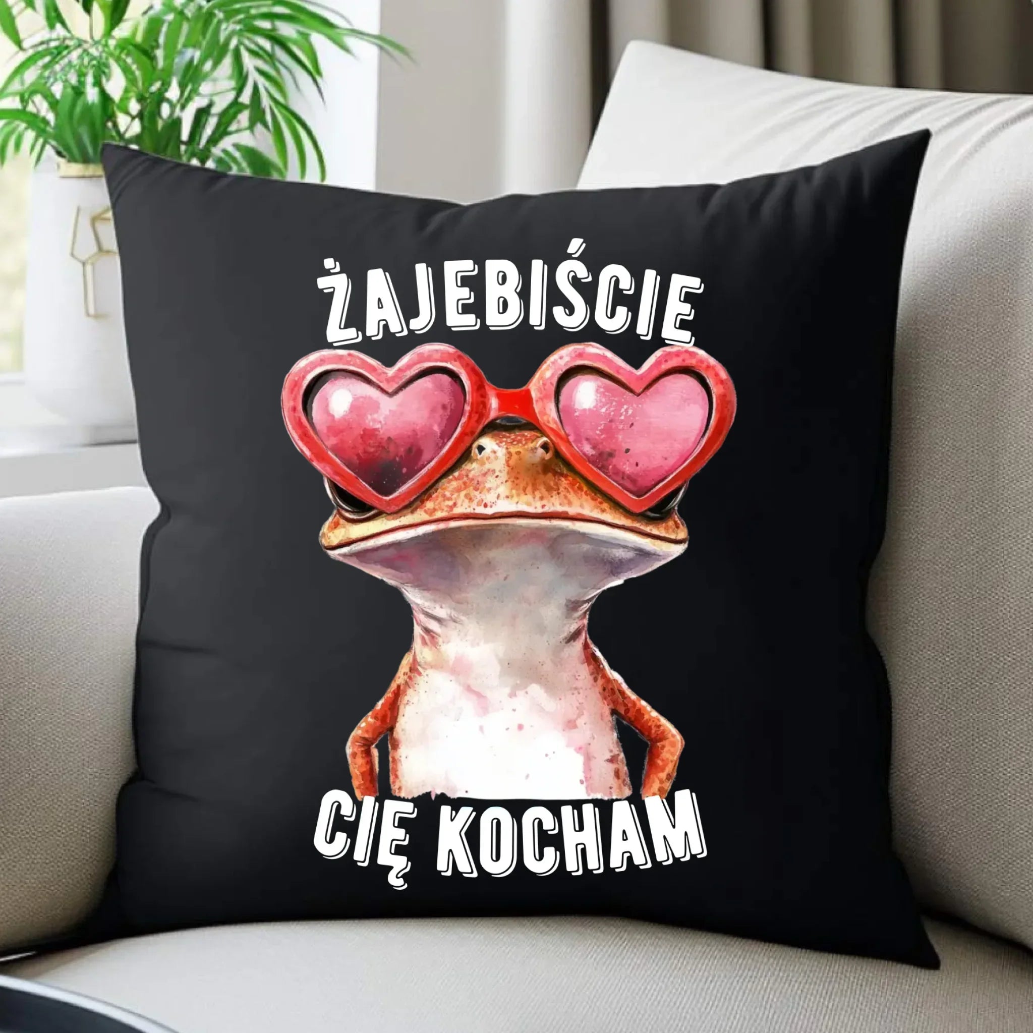 Poduszka dekoracyjna dla par - Żajebiście Cię Kocham Żaba W17 - StoryCups.pl