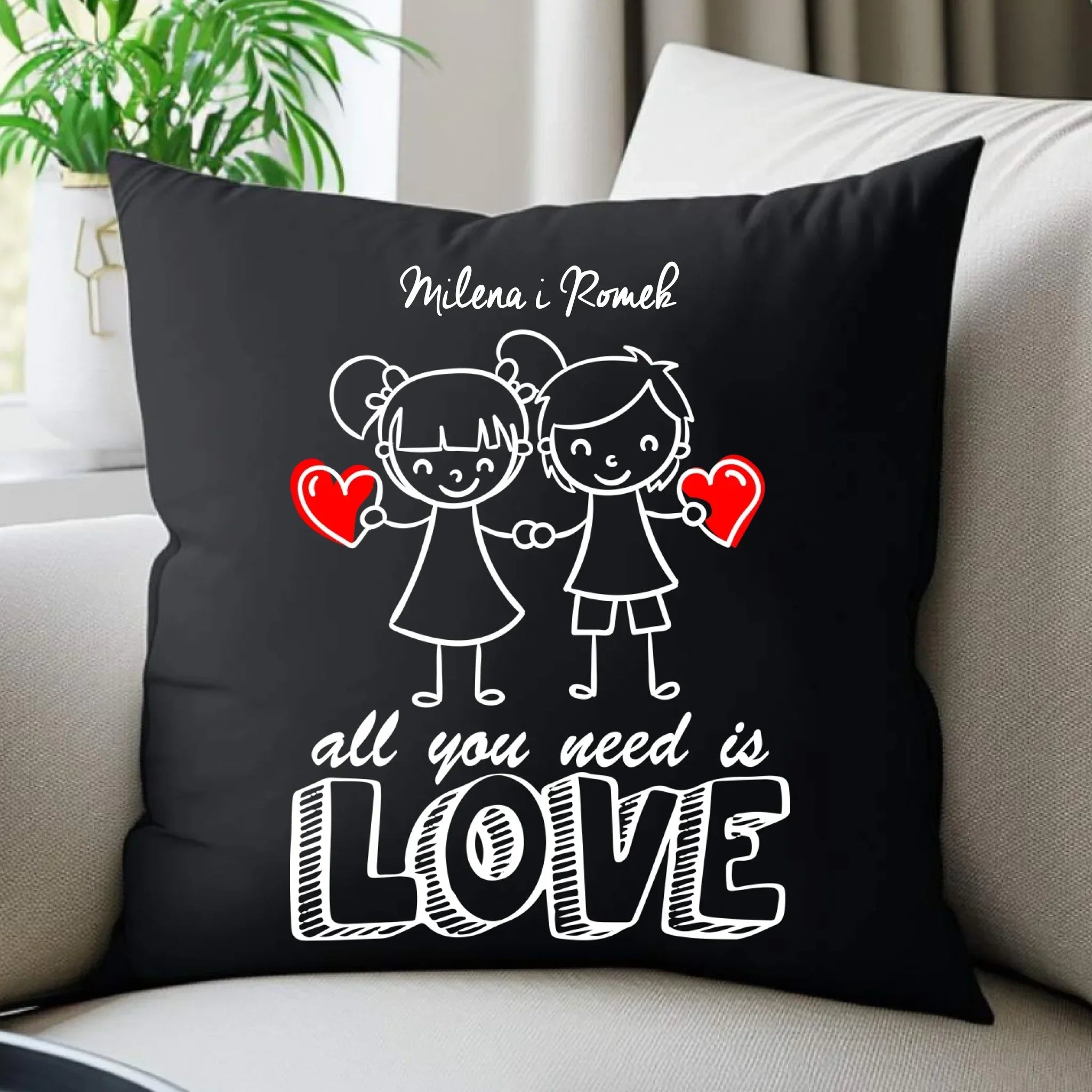 Poduszka dekoracyjna dla par - All You need is love - personalizowana W13 - StoryCups.pl