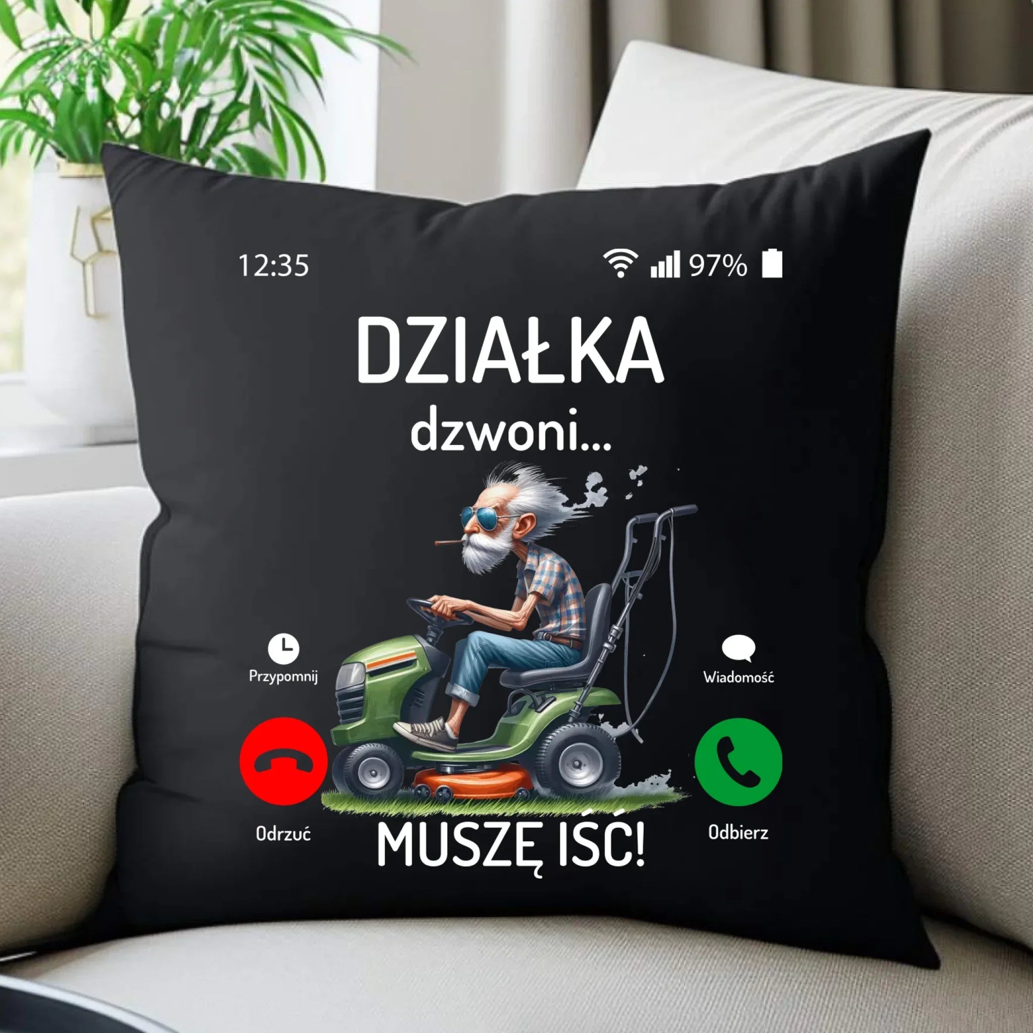 Poduszka dekoracyjna dla dziadka - Działka dzwoni muszę iść D35 - StoryCups.pl