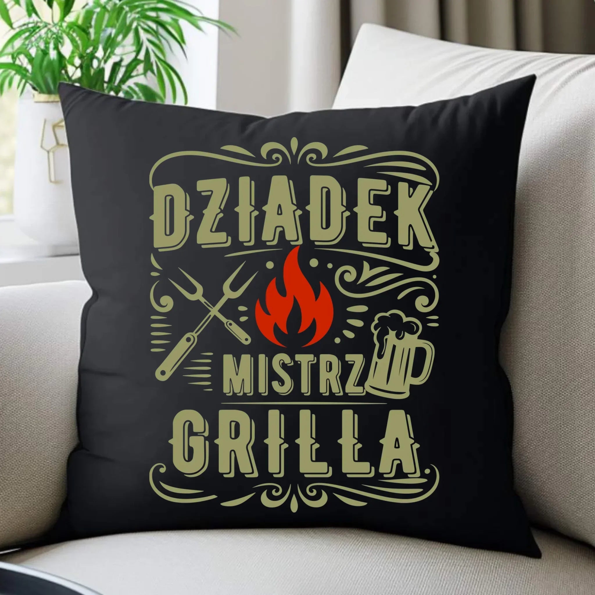 Poduszka dekoracyjna dla dziadka - Dziadek mistrz grilla D33 - StoryCups.pl