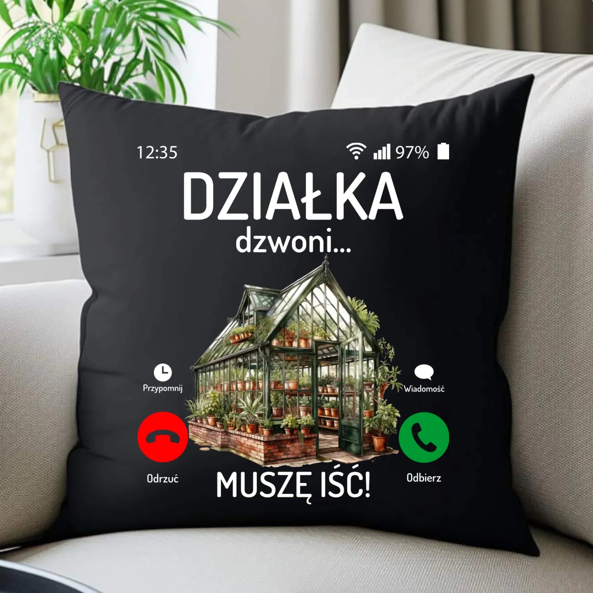 Poduszka dekoracyjna dla babci - Działka dzwoni muszę iść B41 - StoryCups.pl