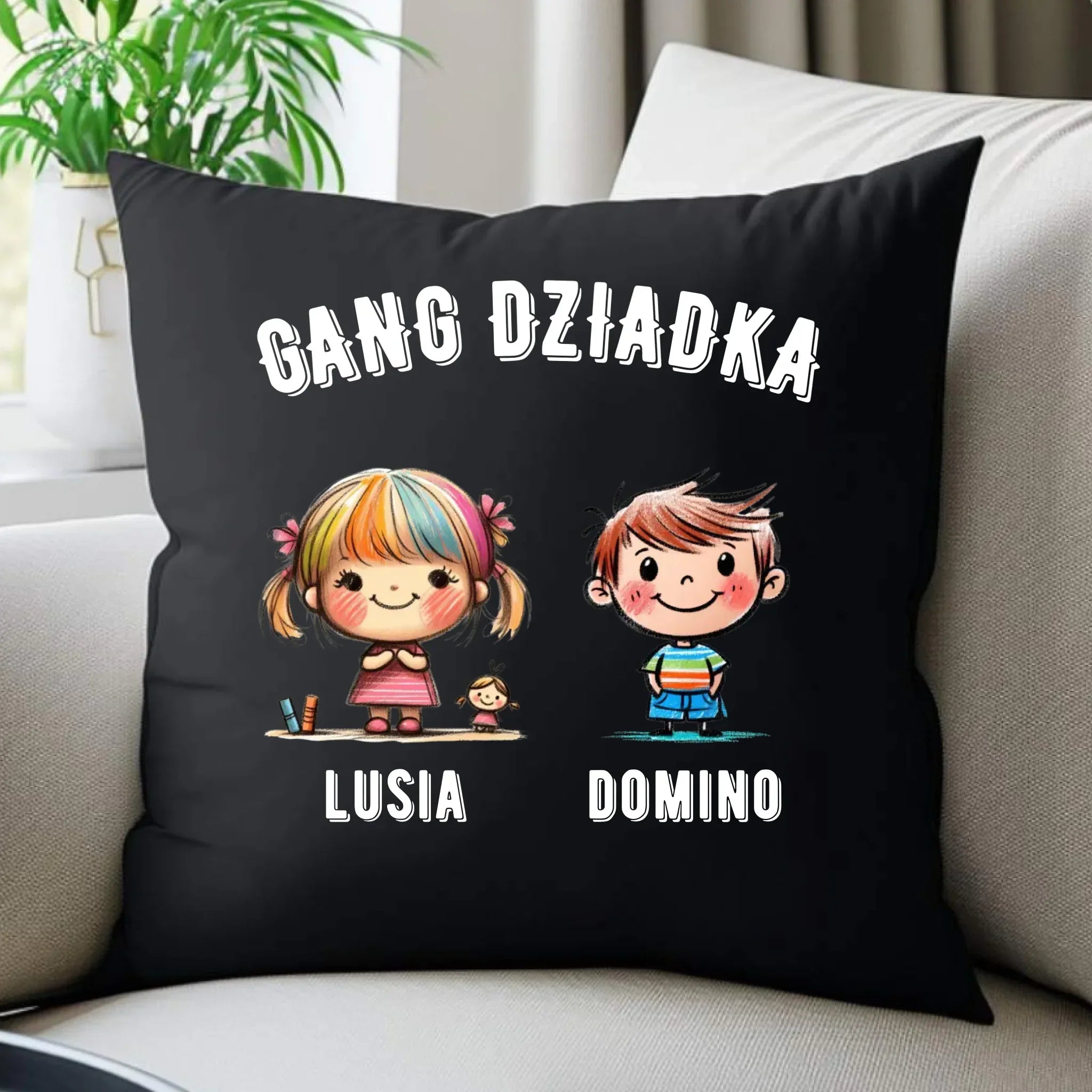 Poduszka dekoracyjna dla dziadka - Gang Dziadka imiona wnuków 2-6 - personalizowana D18 - StoryCups.pl