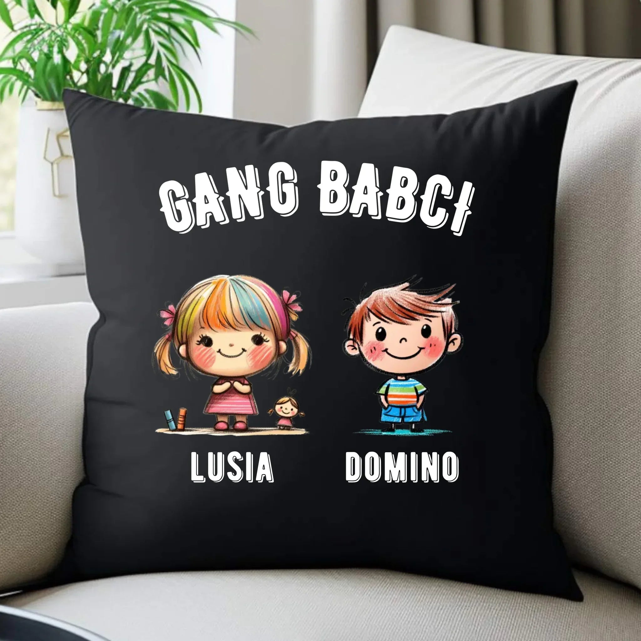 Poduszka dekoracyjna dla babci - Gang Babci imiona wnuków 2-6 - personalizowana B18 - StoryCups.pl