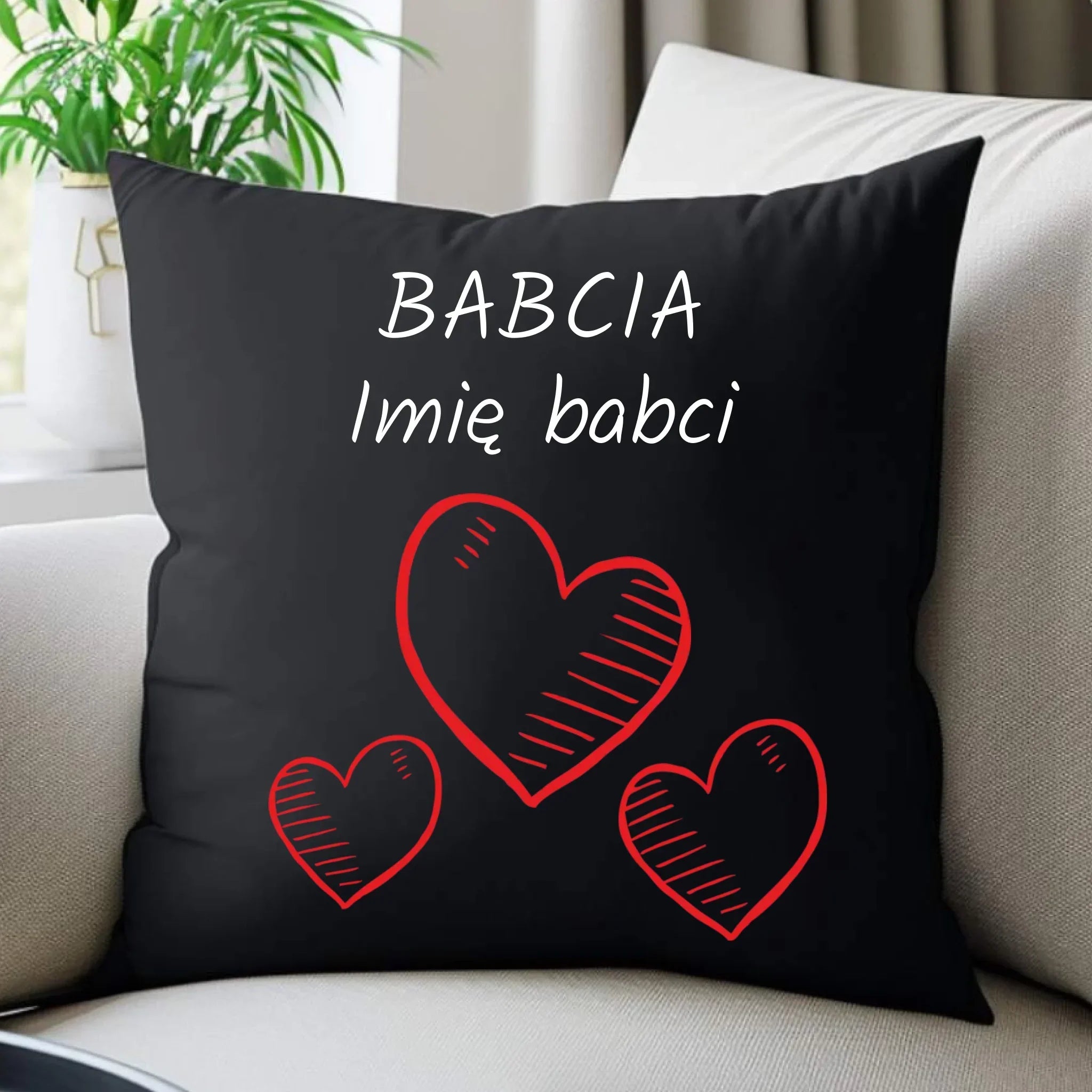 Poduszka dekoracyjna dla babci - Serca - personalizowana B01 - StoryCups.pl