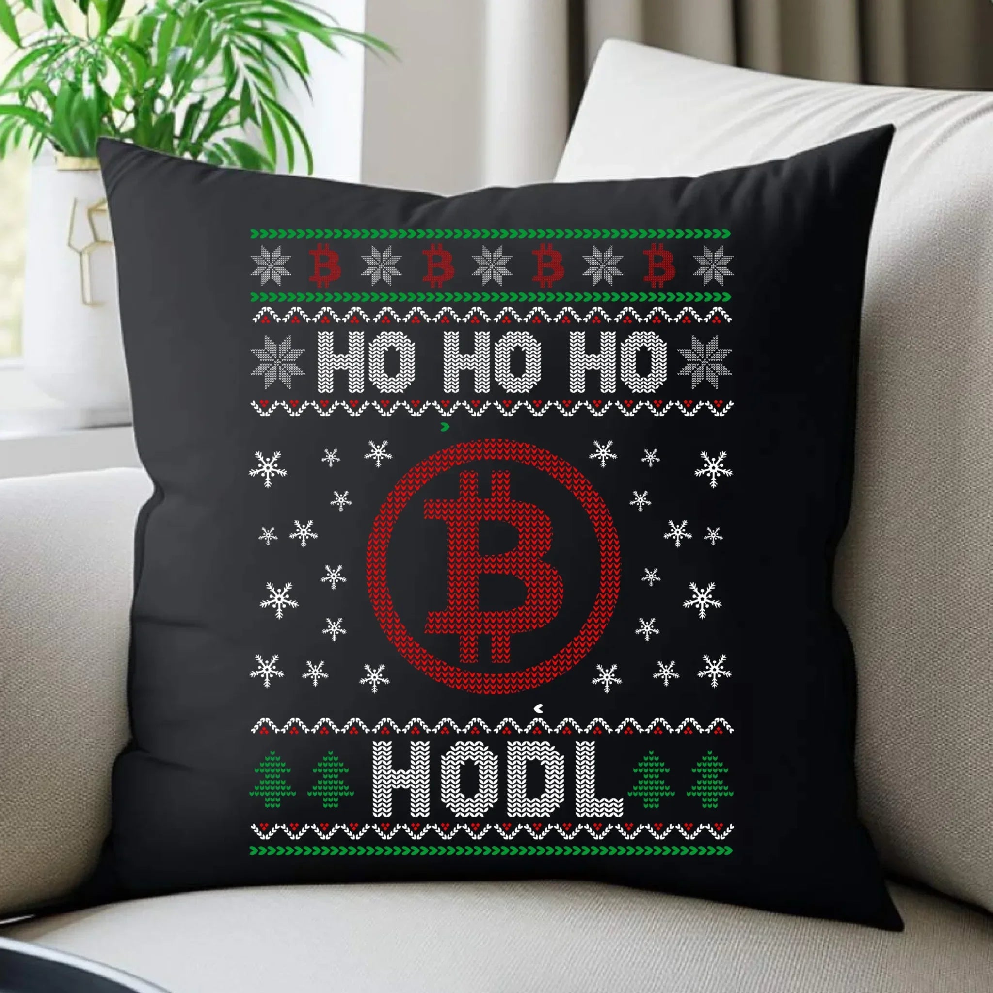 Poduszka dekoracyjna świąteczna - Bitcoin - Ho Ho hodl BN103 - StoryCups.pl