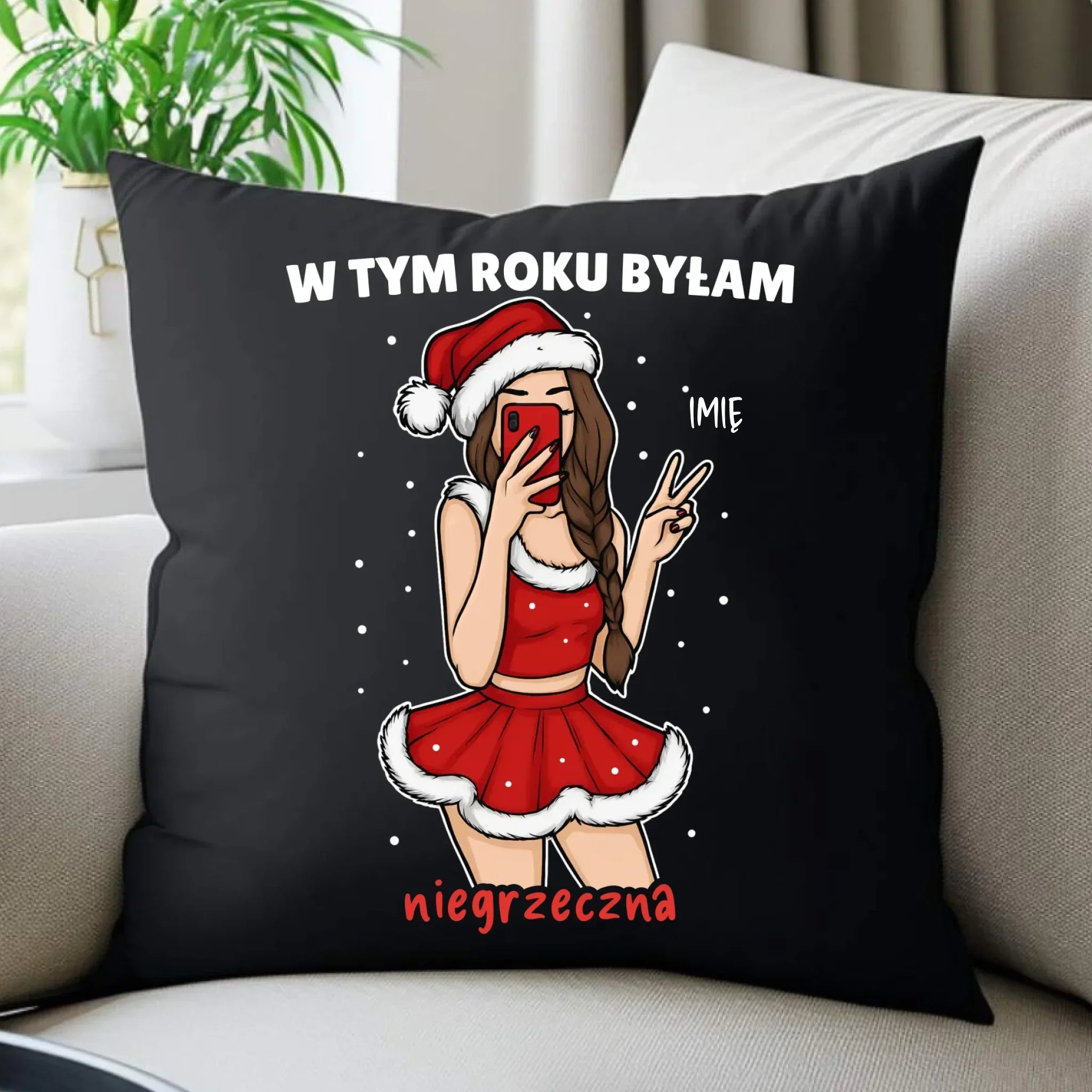 Poduszka dekoracyjna świąteczna - W tym toku byłam niegrzeczna - personalizowana BN21 - StoryCups.pl