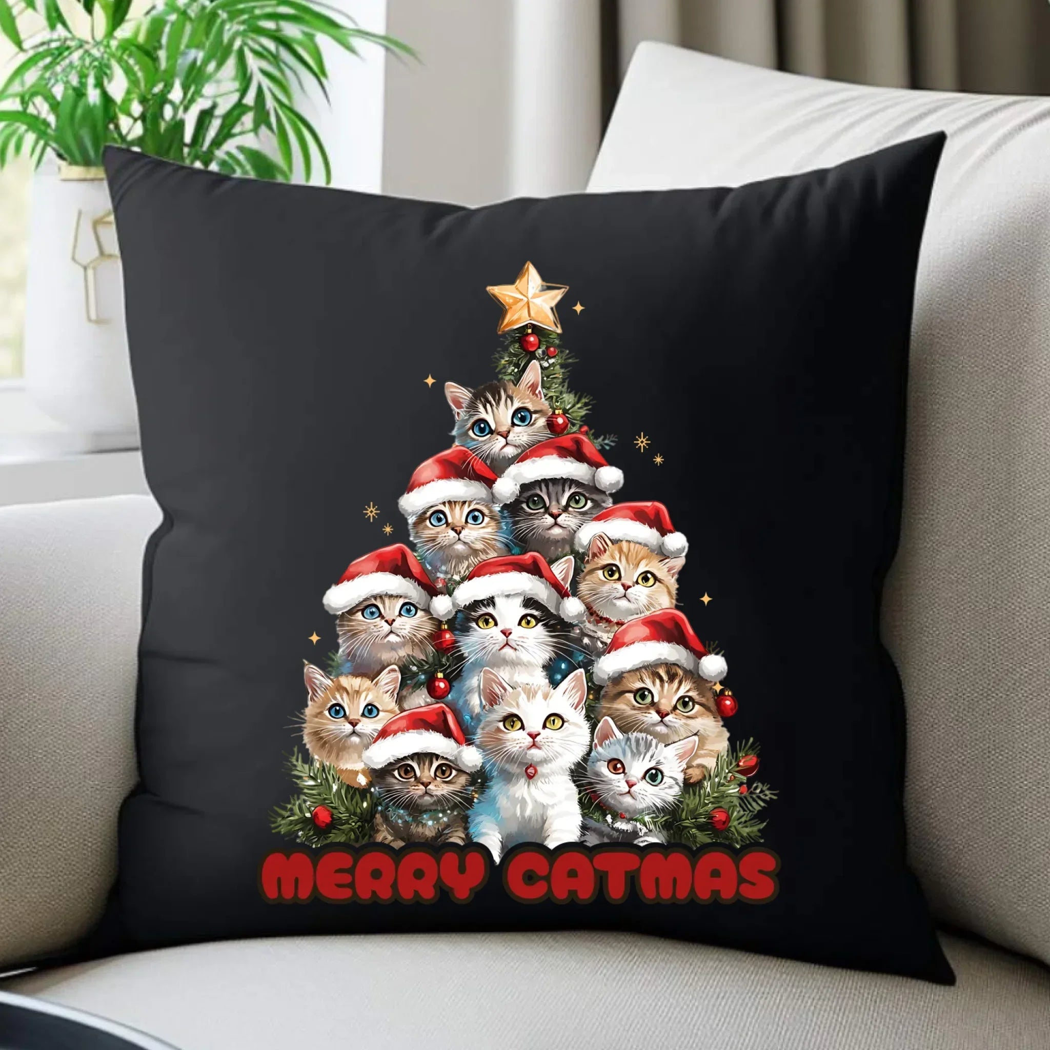 Poduszka dekoracyjna świąteczna - Kocia choinka Merry Catmas BN20 - StoryCups.pl