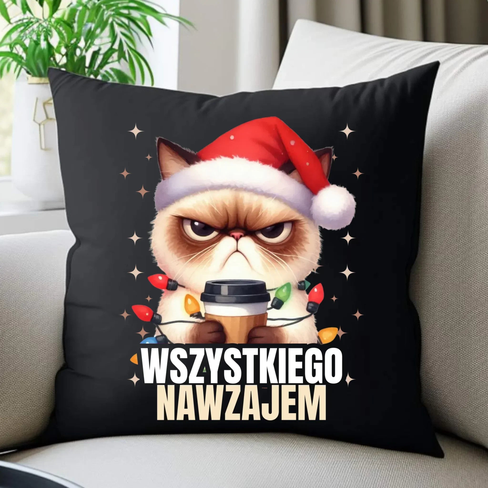 Poduszka dekoracyjna świąteczna - Grumpy Cat Wszystkiego nawzajem BN33 - StoryCups.pl