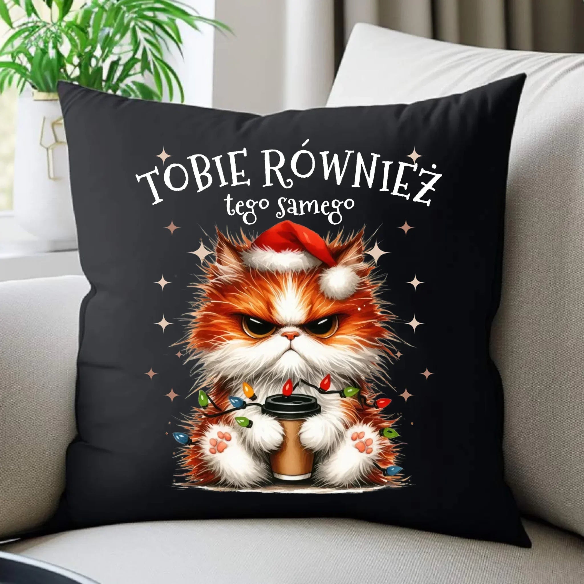 Poduszka dekoracyjna świąteczna - Grumpy Cat Tobie również tego samego BN32 - StoryCups.pl